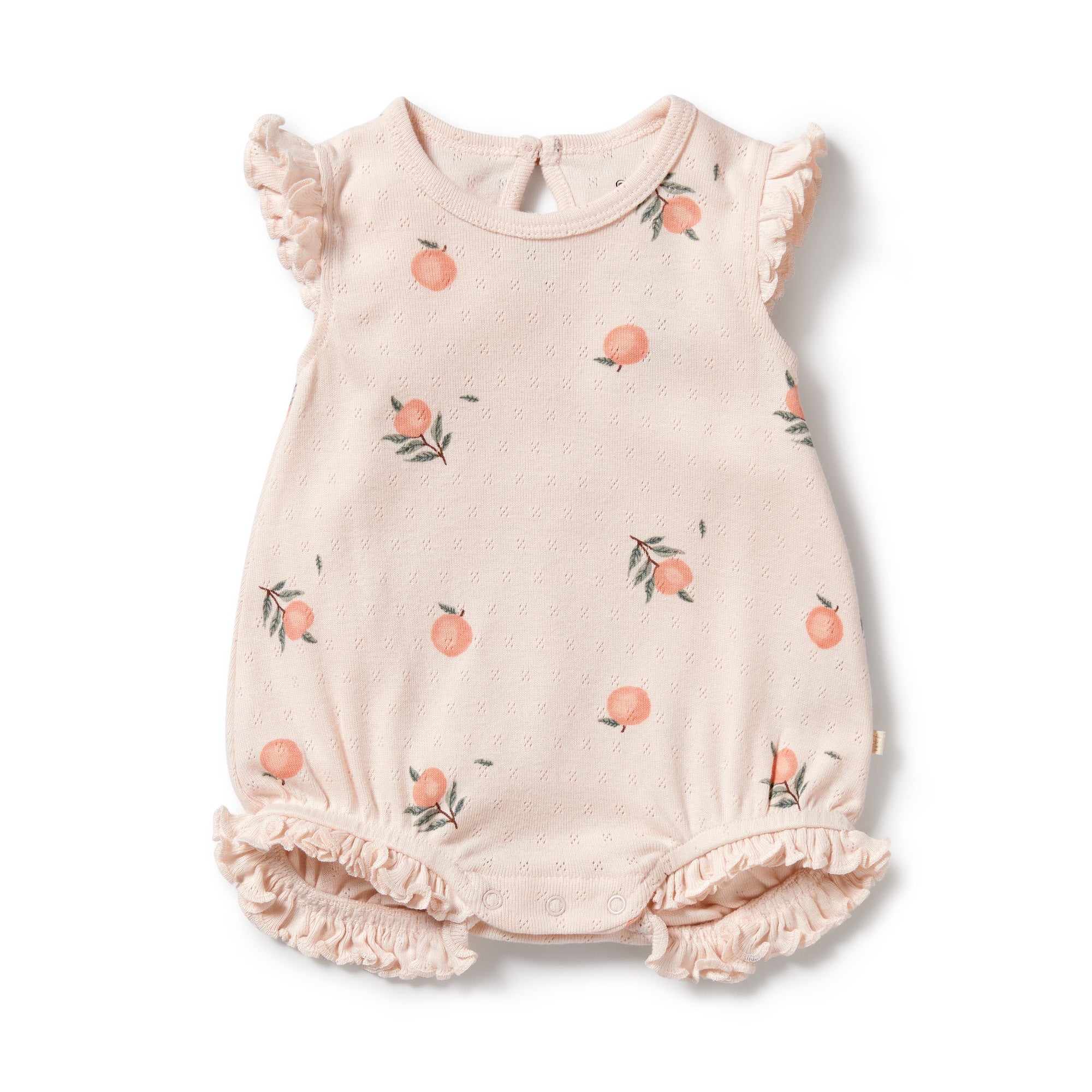 Wilson & Frenchy Organic Cotton Pointelle Ruffle Growsuit - Peaches