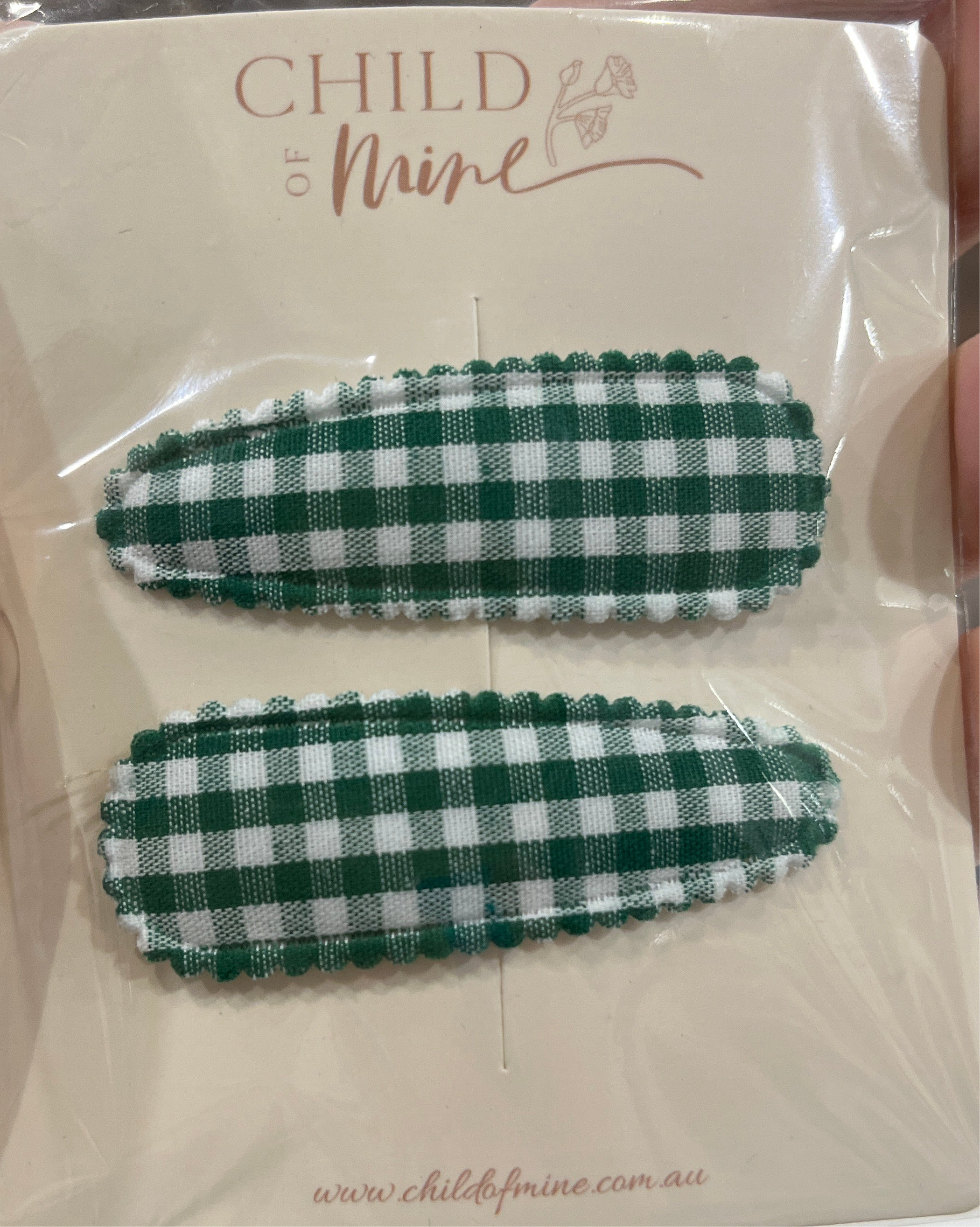 Confetti Kidz Gingham Hair Clips - Forest Green