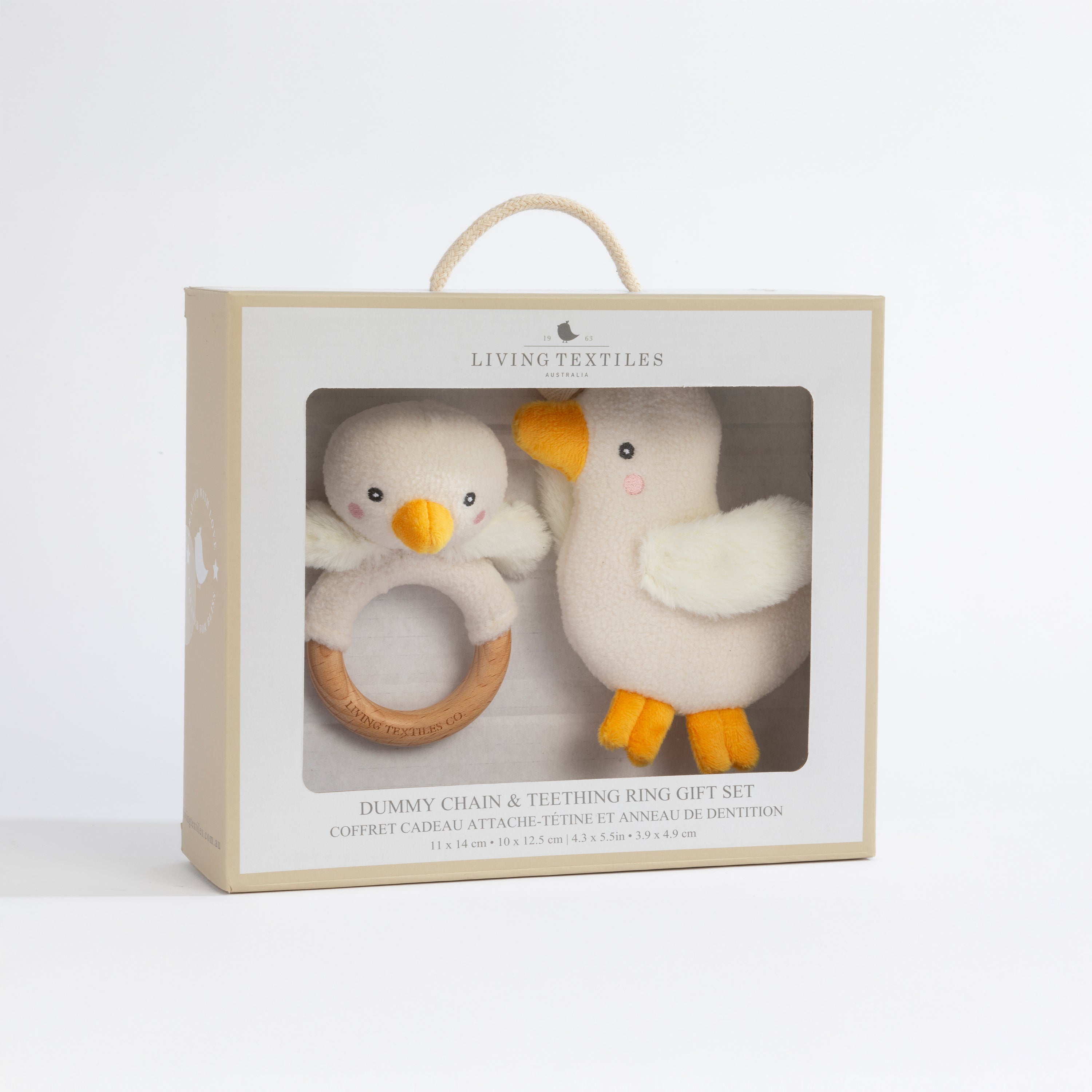 Living Textiles Teething Ring and Dummy Chain Gift Set - Goosey Goosey