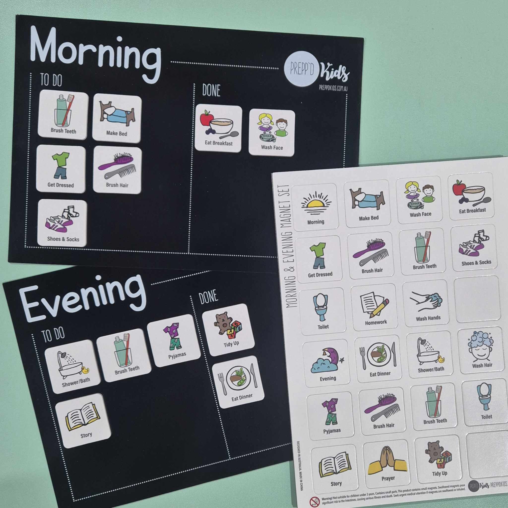 Prepp'd Kids Morning & Evening Routine Set (A4)