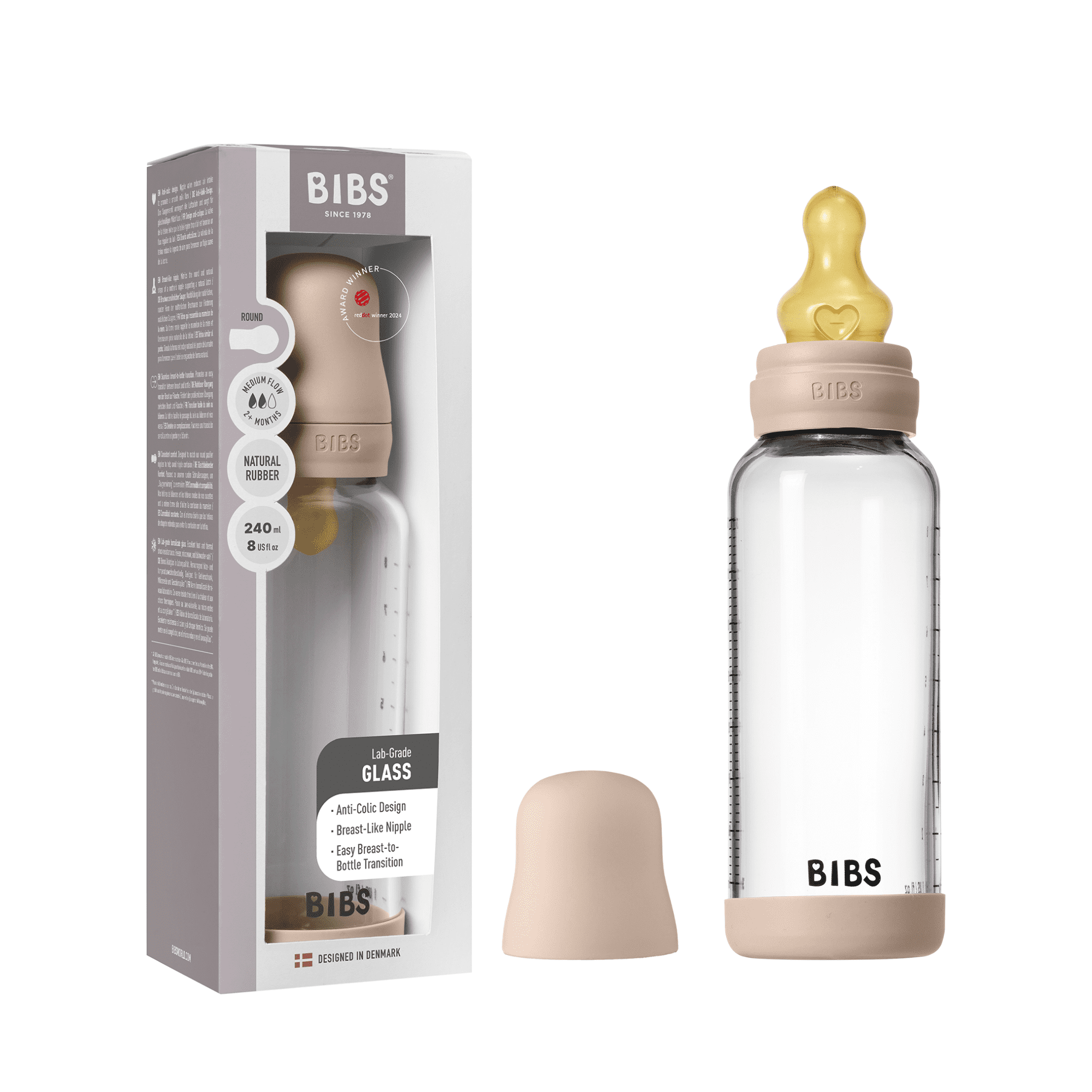 Bibs Glass Bottle v2 240ml - Blush
