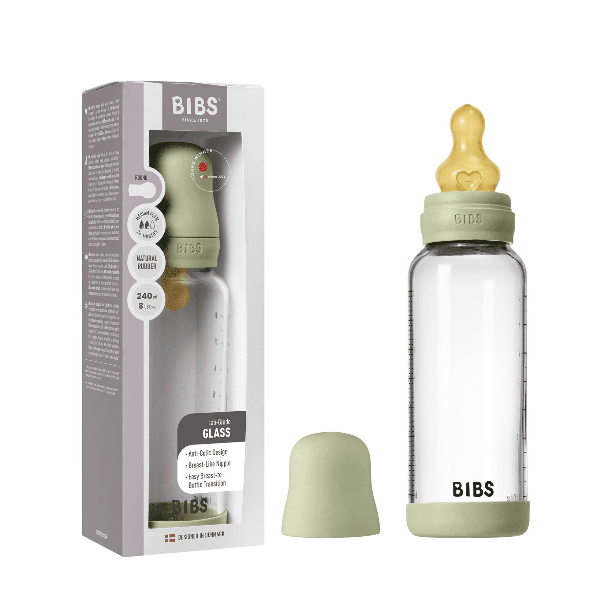 Bibs Glass Bottle v2 240ml - Sage