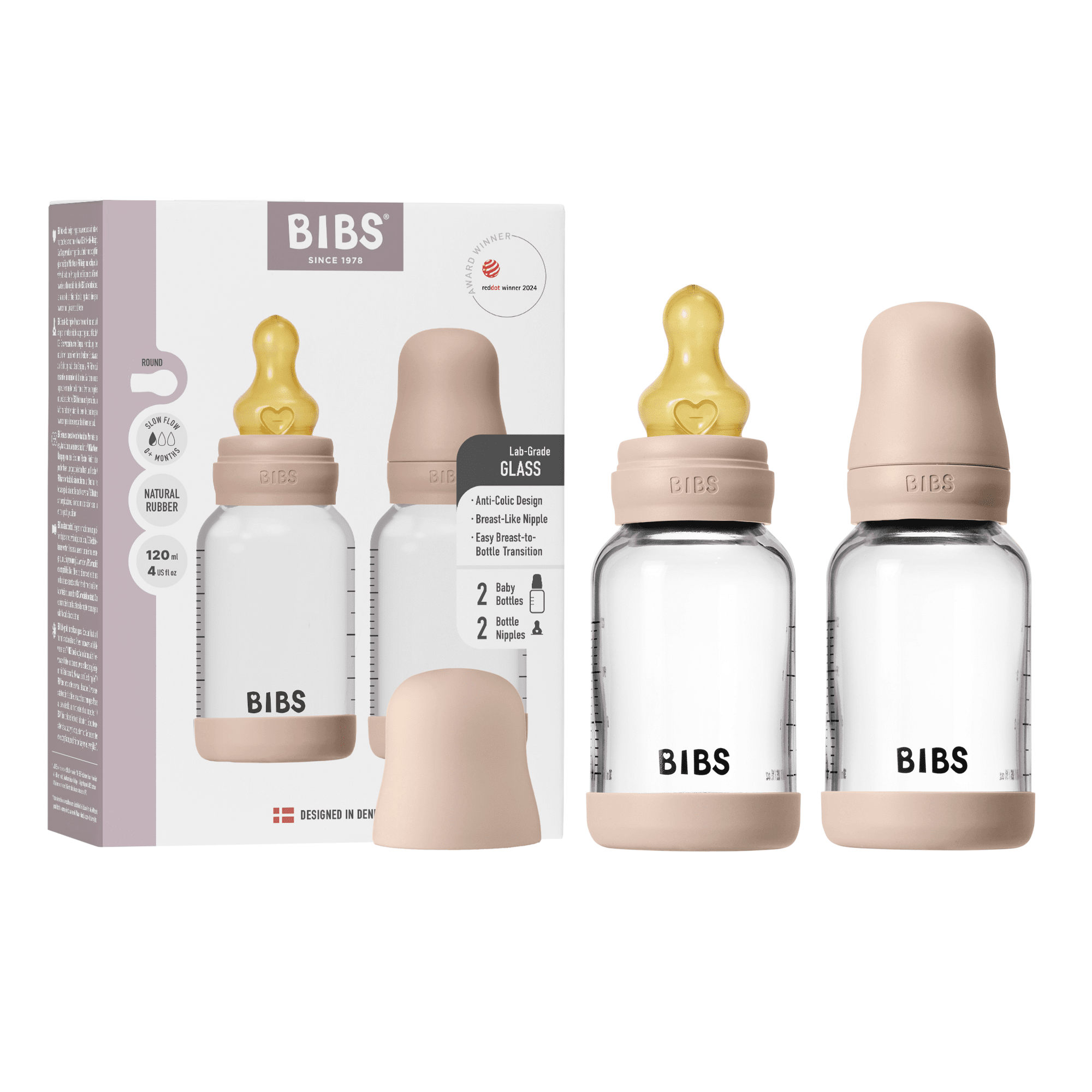 Bibs Glass Bottle Complete Set 2pk 120ml Blush + Latex