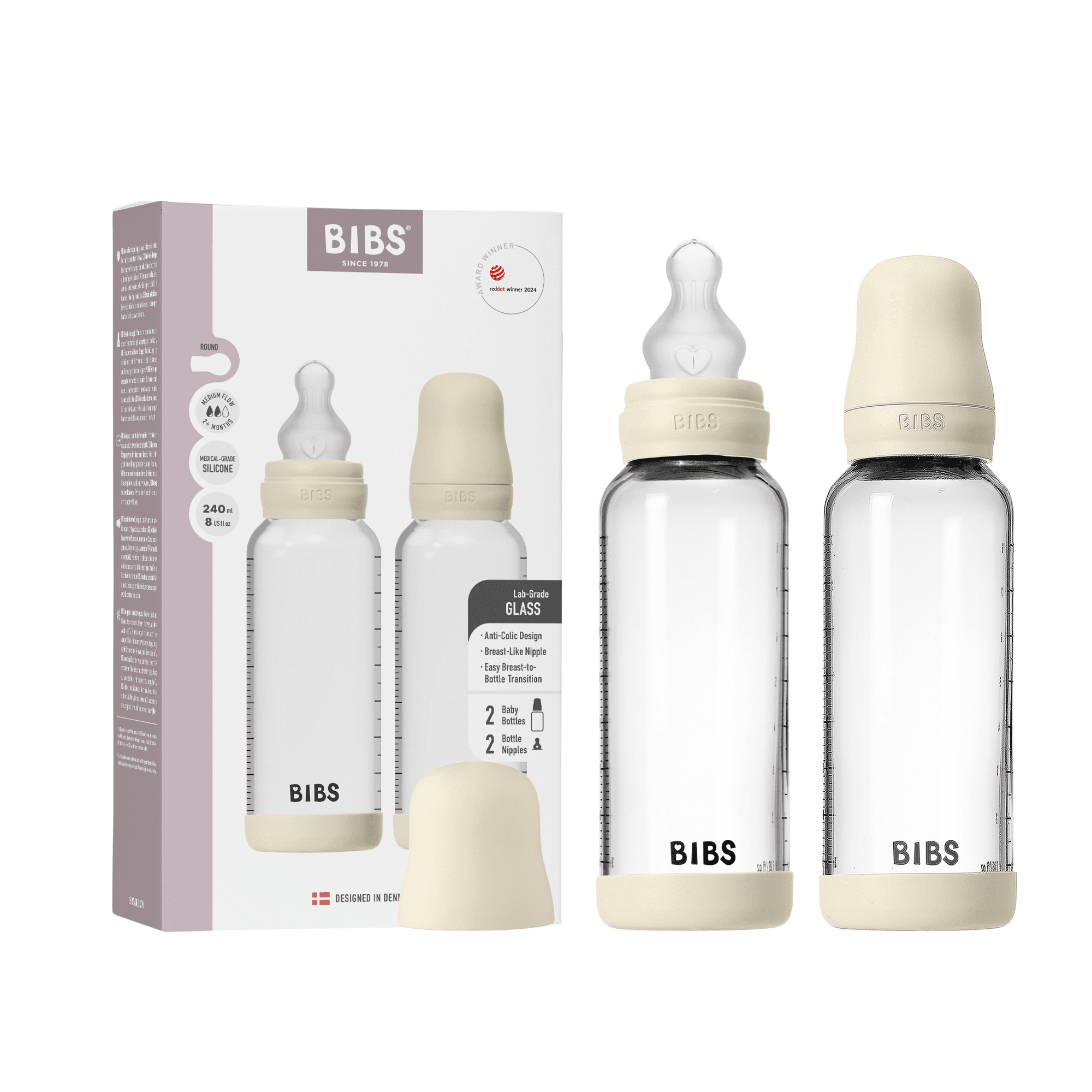 Bibs Glass Bottle Complete Set 240ml Silicone Ivory