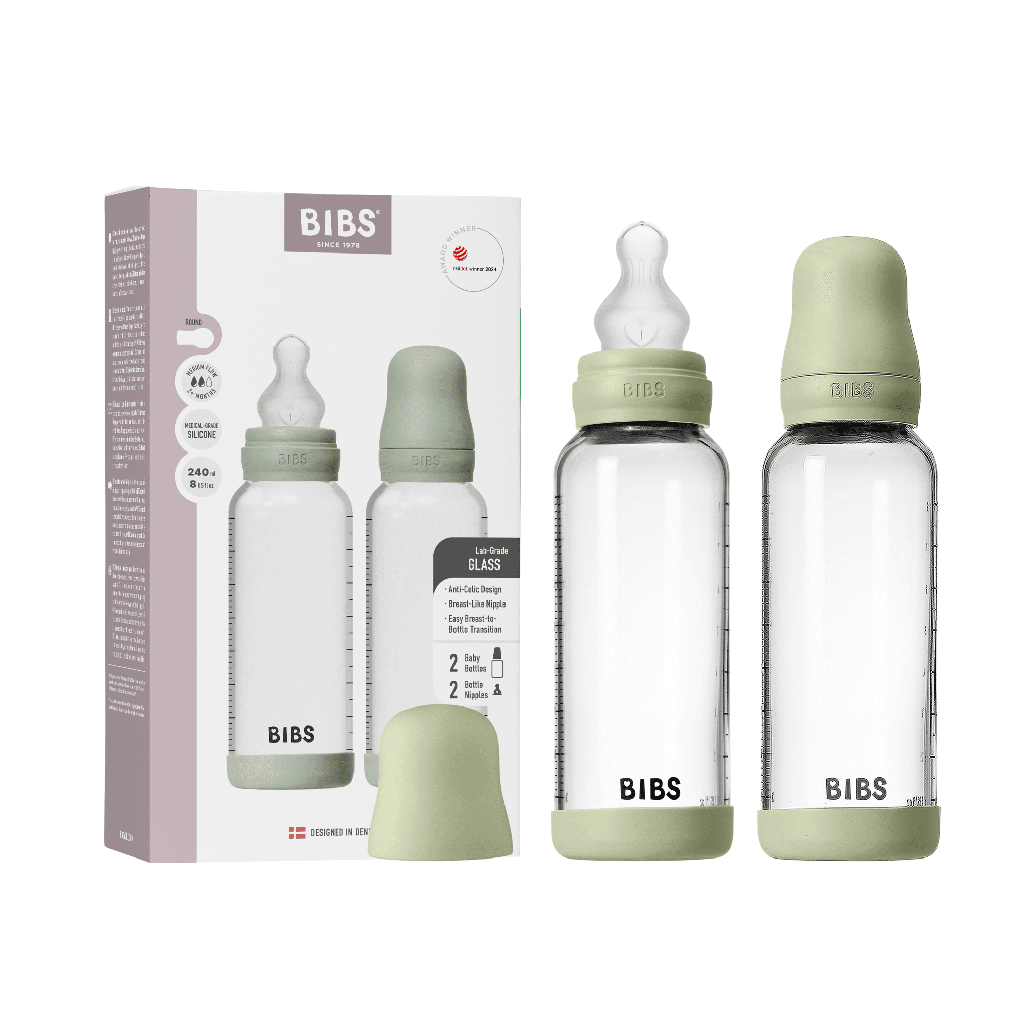 Bibs Glass Bottle Complete Set 240ml Silicone Sage