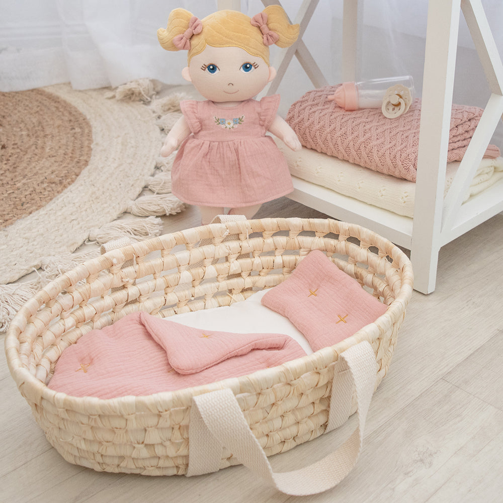 Woven Doll Moses Basket Set - Blush