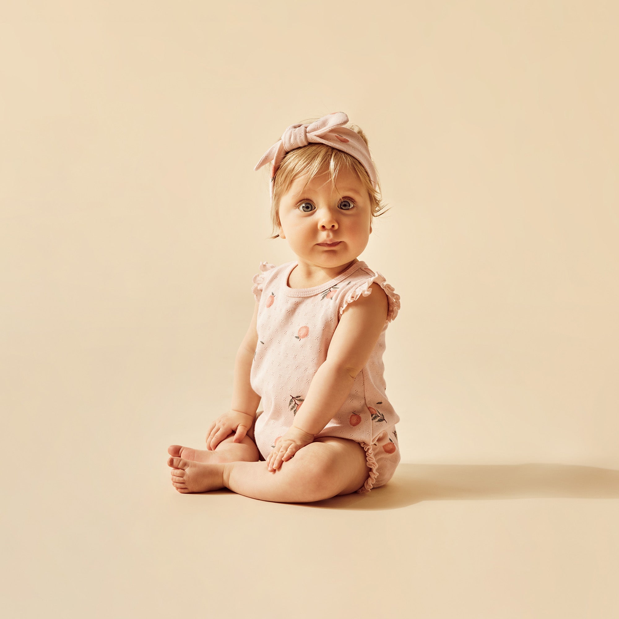 Wilson & Frenchy Organic Cotton Pointelle Ruffle Growsuit - Peaches