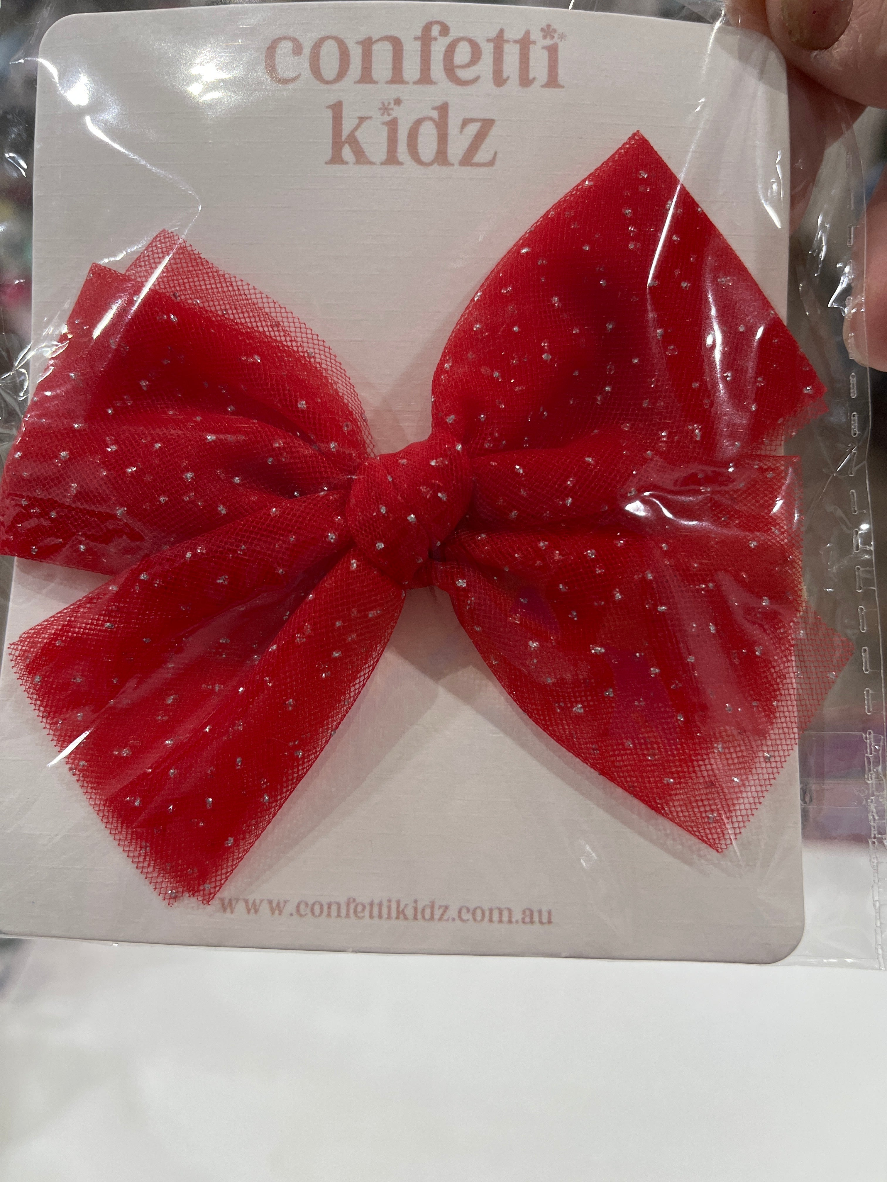 Confetti Kidz Sparkly Red Tulle Bow Clip