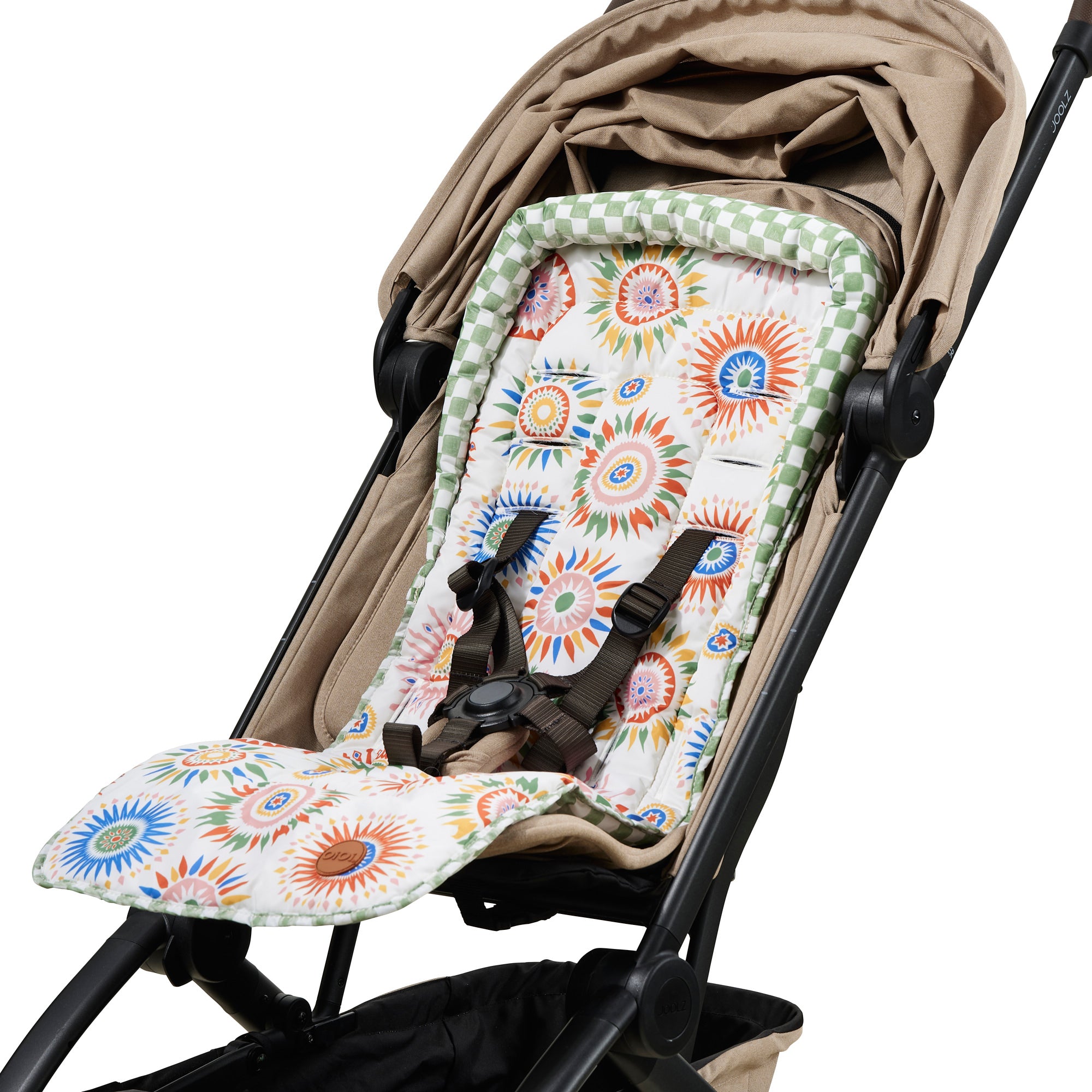 Oi Oi Reversible Pram Liner - Sunburst Green Check
