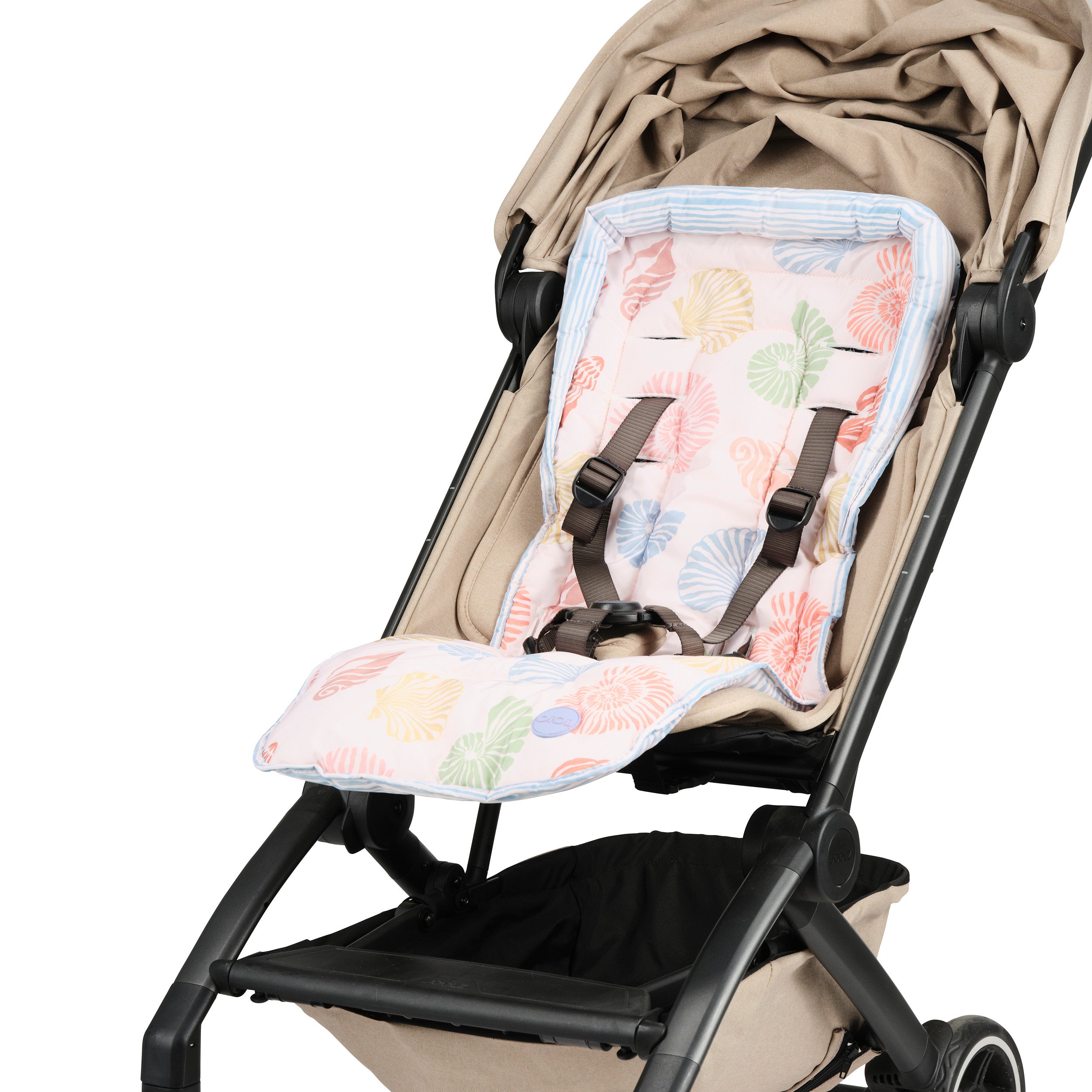 Oi Oi Reversible Pram Liner Seashells + Blue Stripe