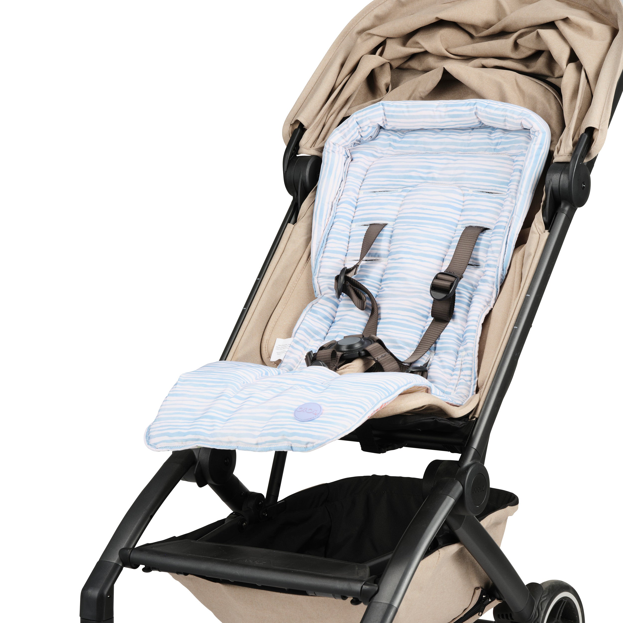 Oi Oi Reversible Pram Liner Seashells + Blue Stripe