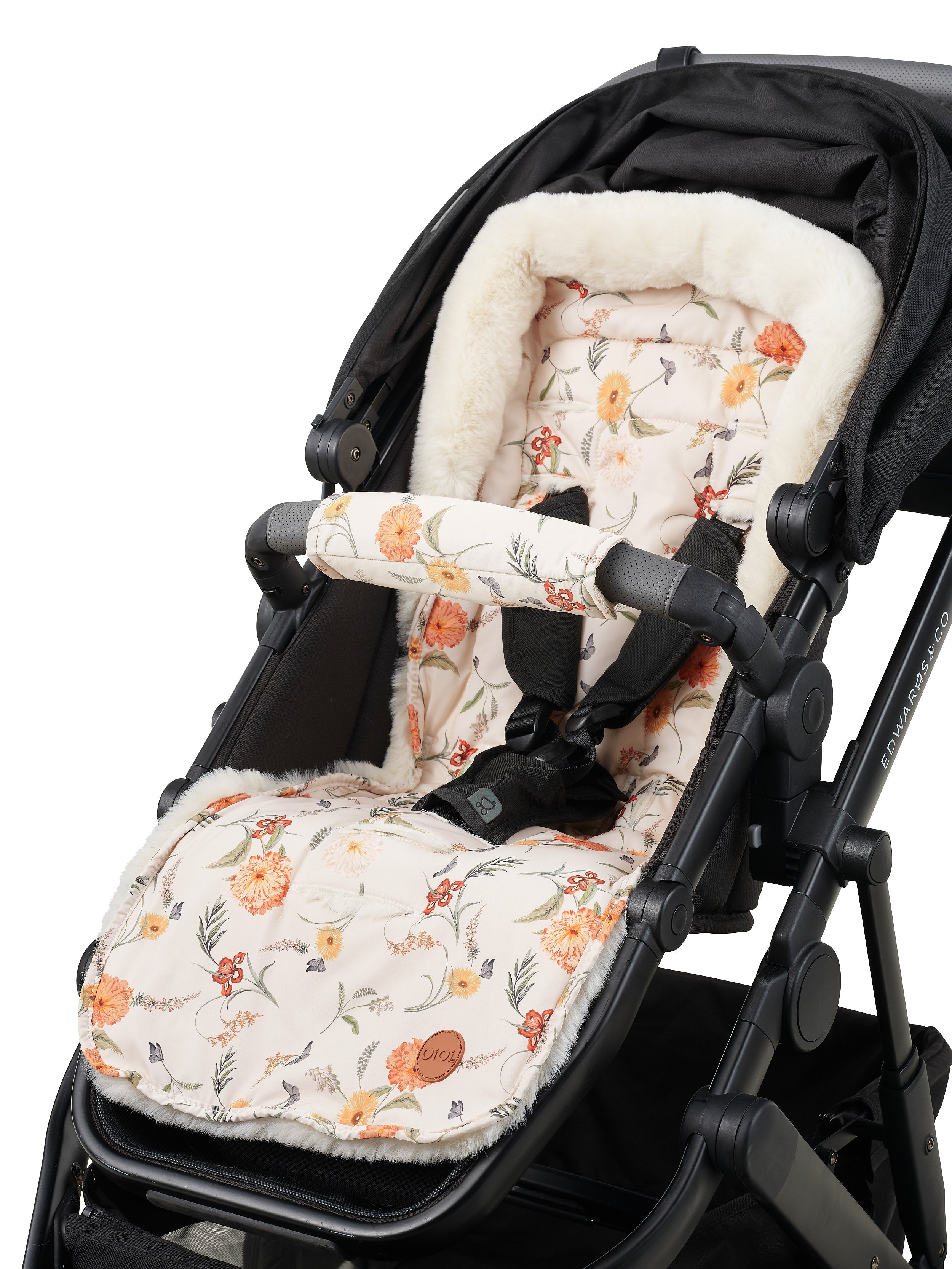 OiOi Reversable Pram Harness Cover Set - Gingham/Wildflower