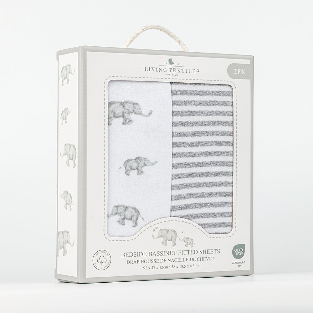 Living Textiles 2 pk Co-Sleeper Fitted Sheets - Watercolour Elephant