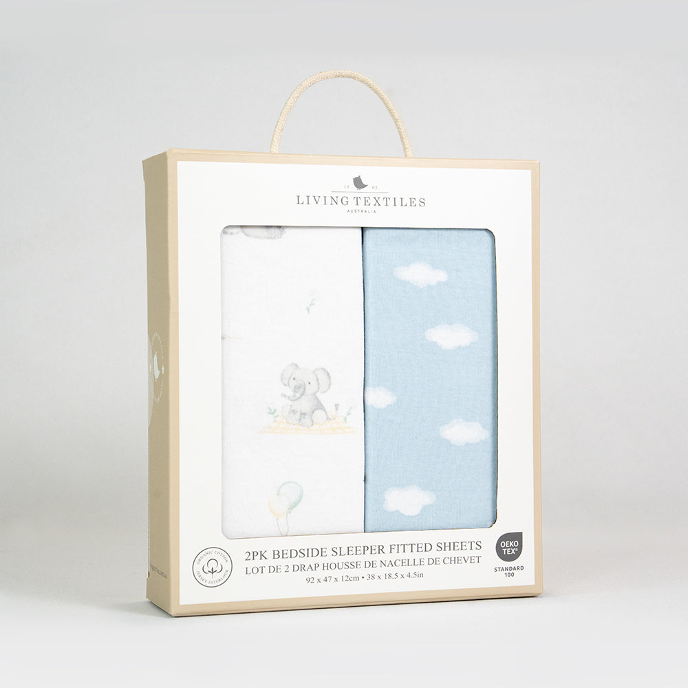 Living Textiles 2pk Bedside Sleeper Fitted Sheet - Elephant Playtime