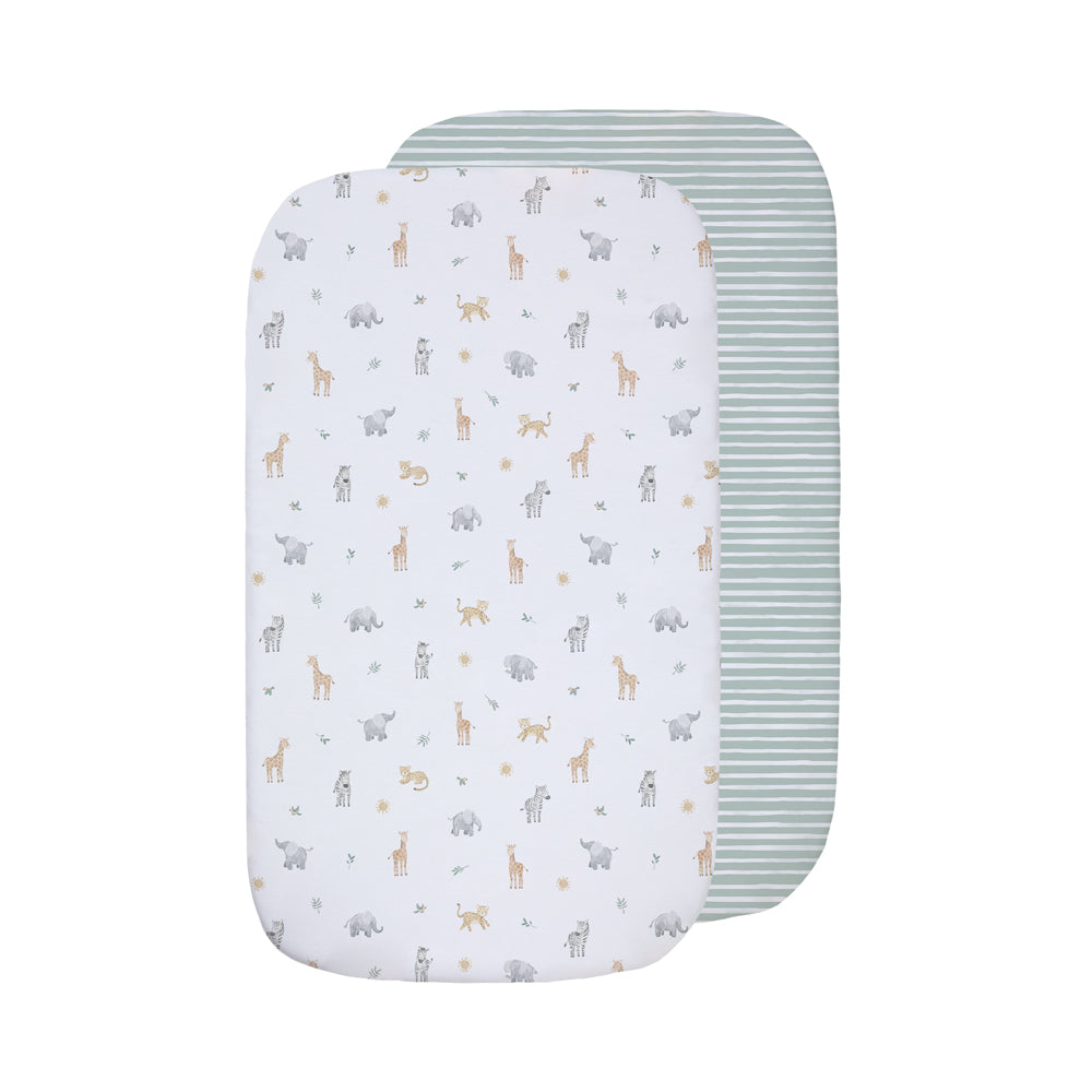 Living Textiles 2pk Organic Bedside Sleeper Fitted Sheet Roam and Roar