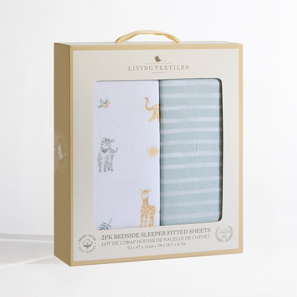 Living Textiles 2pk Organic Bedside Sleeper Fitted Sheet Roam and Roar