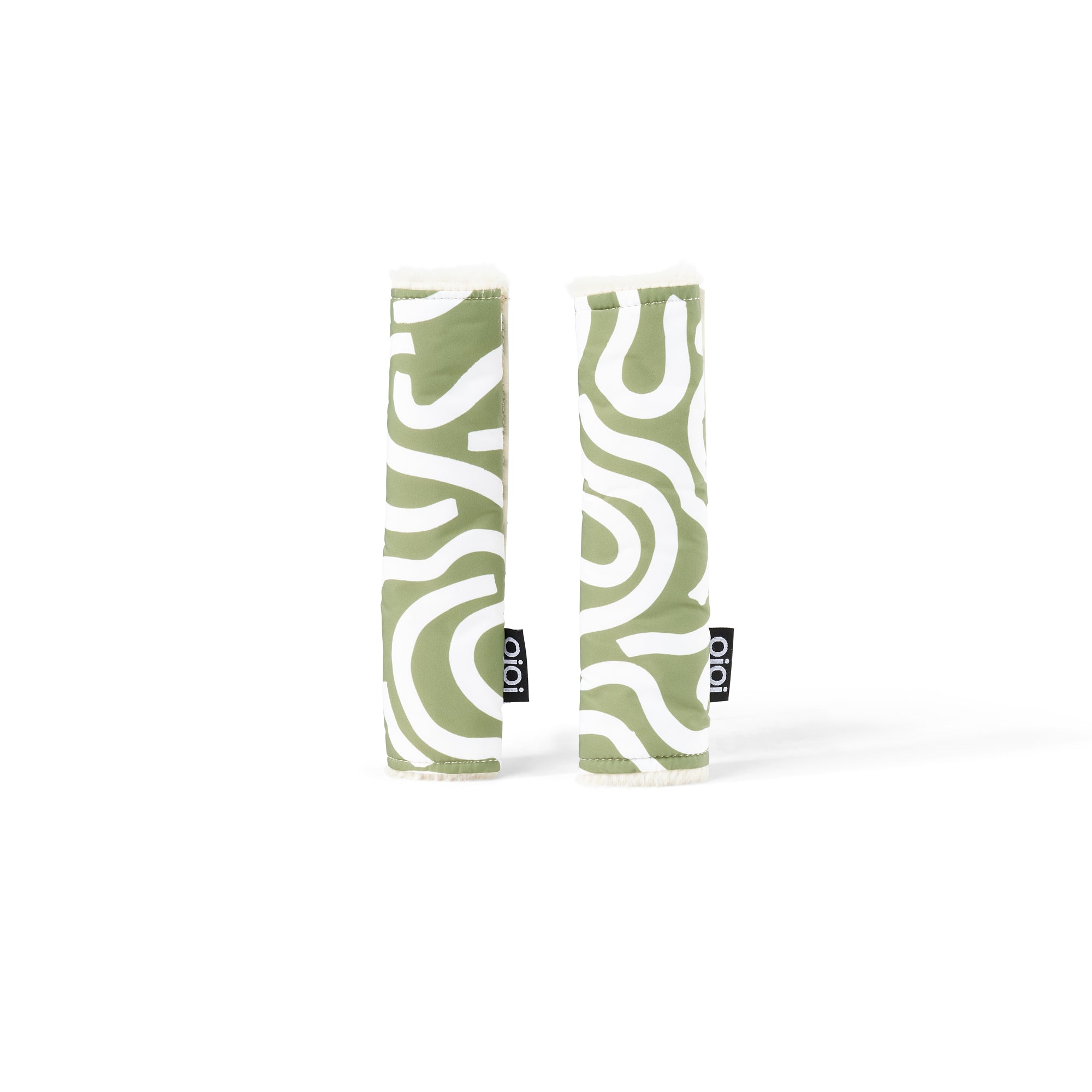 Oioi Reversible Pram Harness Cover Set - Green Squiggle/Faux Fur