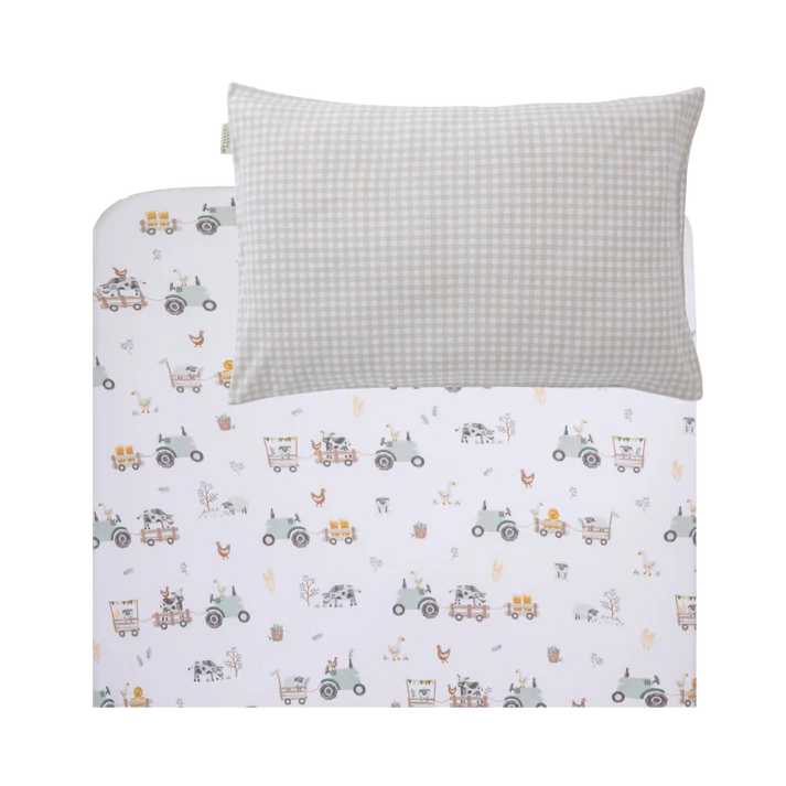 Living Textiles Port a Cot Sheet & Pillow Case Set - Tractor Ride