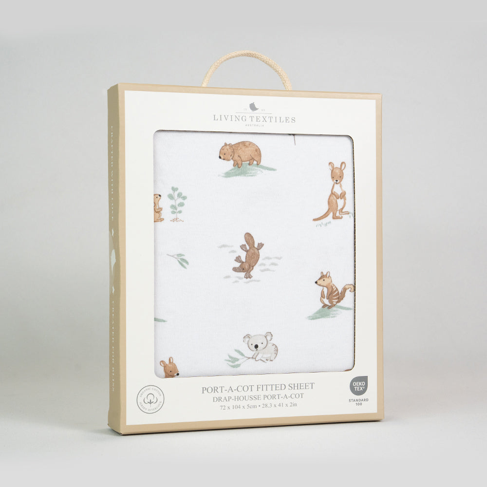 Living Textiles Port A Cot Sheet - Australiana