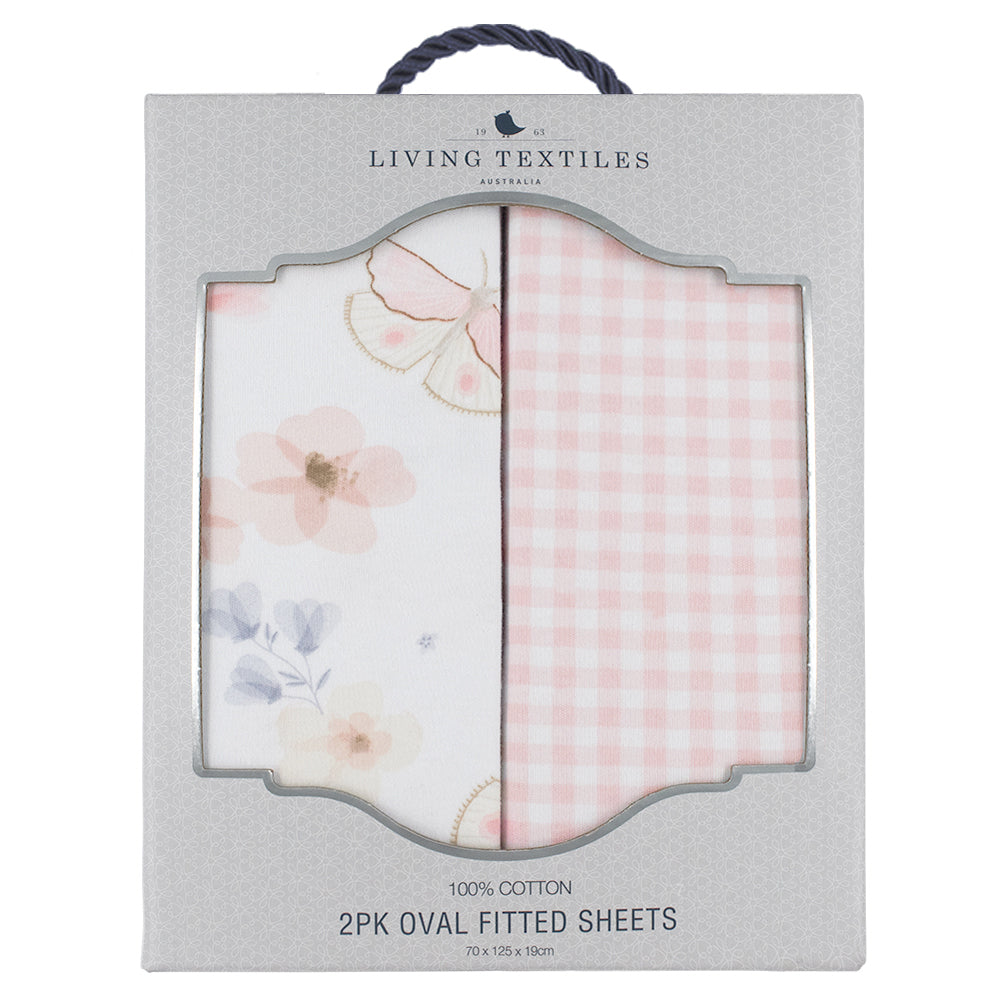 Living Textiles 2pk Oval Cot Fitted Sheets - Butterfly Garden