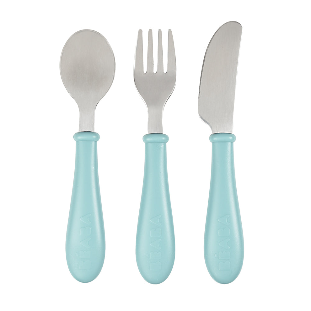 Beaba Stainless Steel Training Cutlery 3pce Set Light Blue