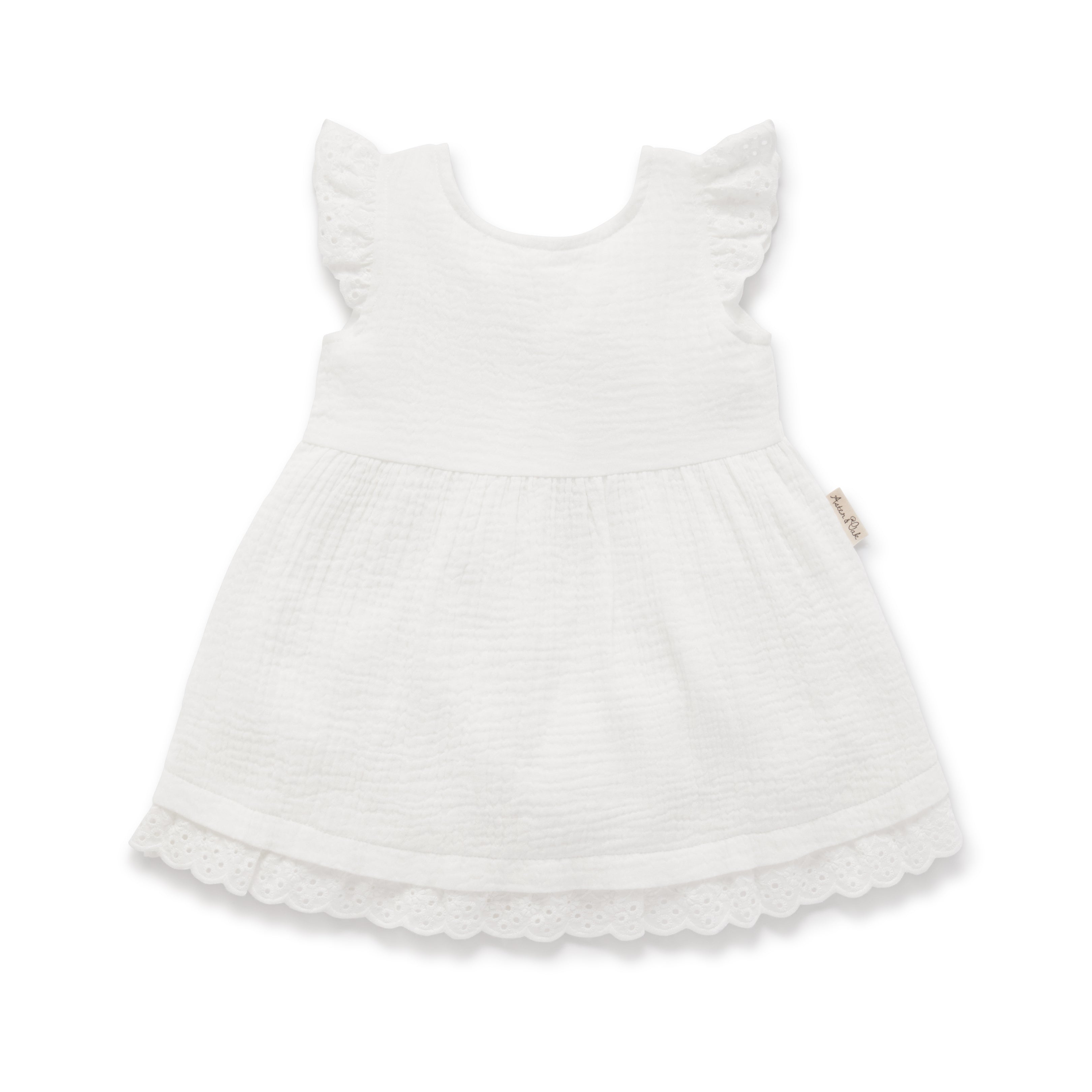 Aster & Oak White Muslin Flutter Dress - Last One