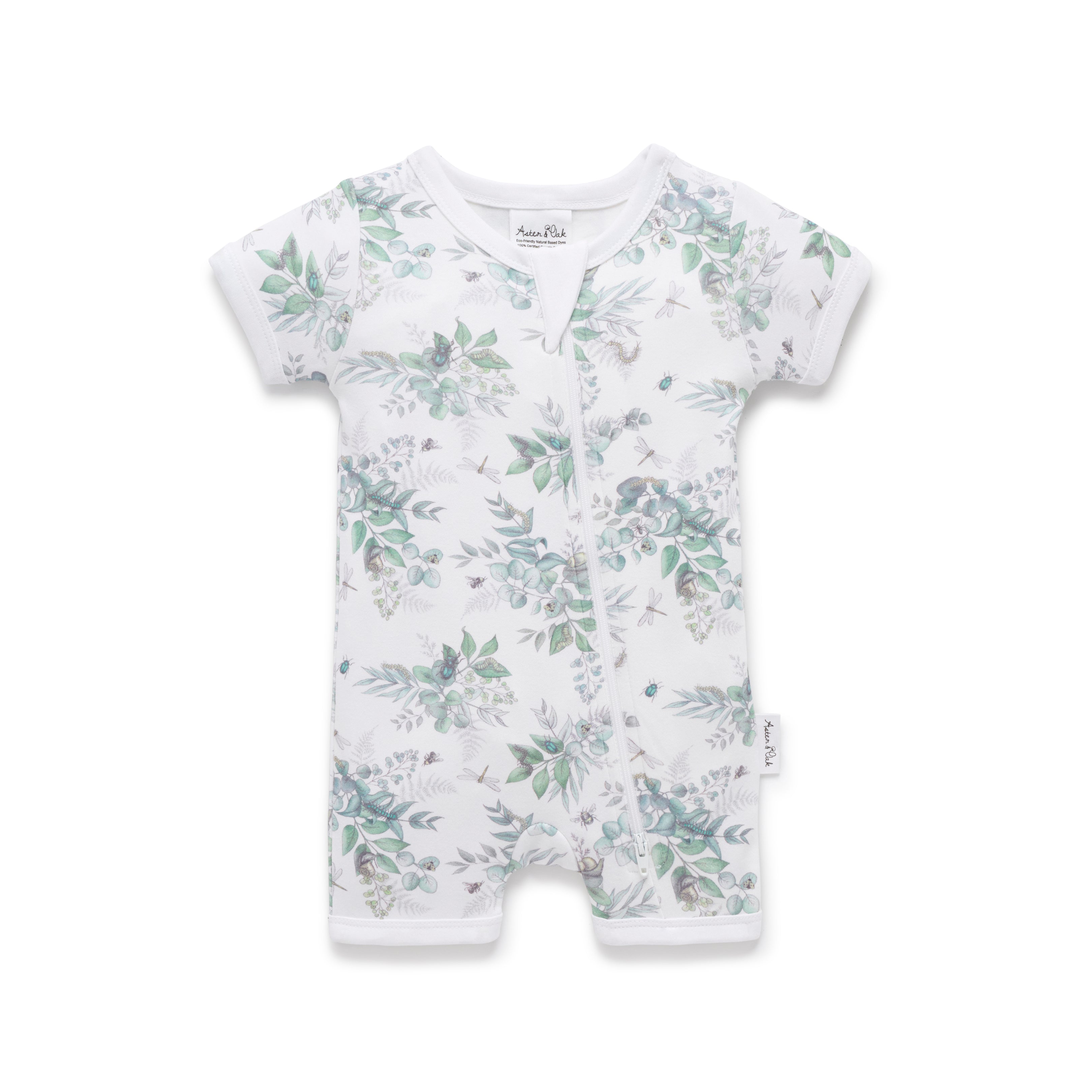 Aster & Oak Snuggle Bug Short Sleeve Zip Romper