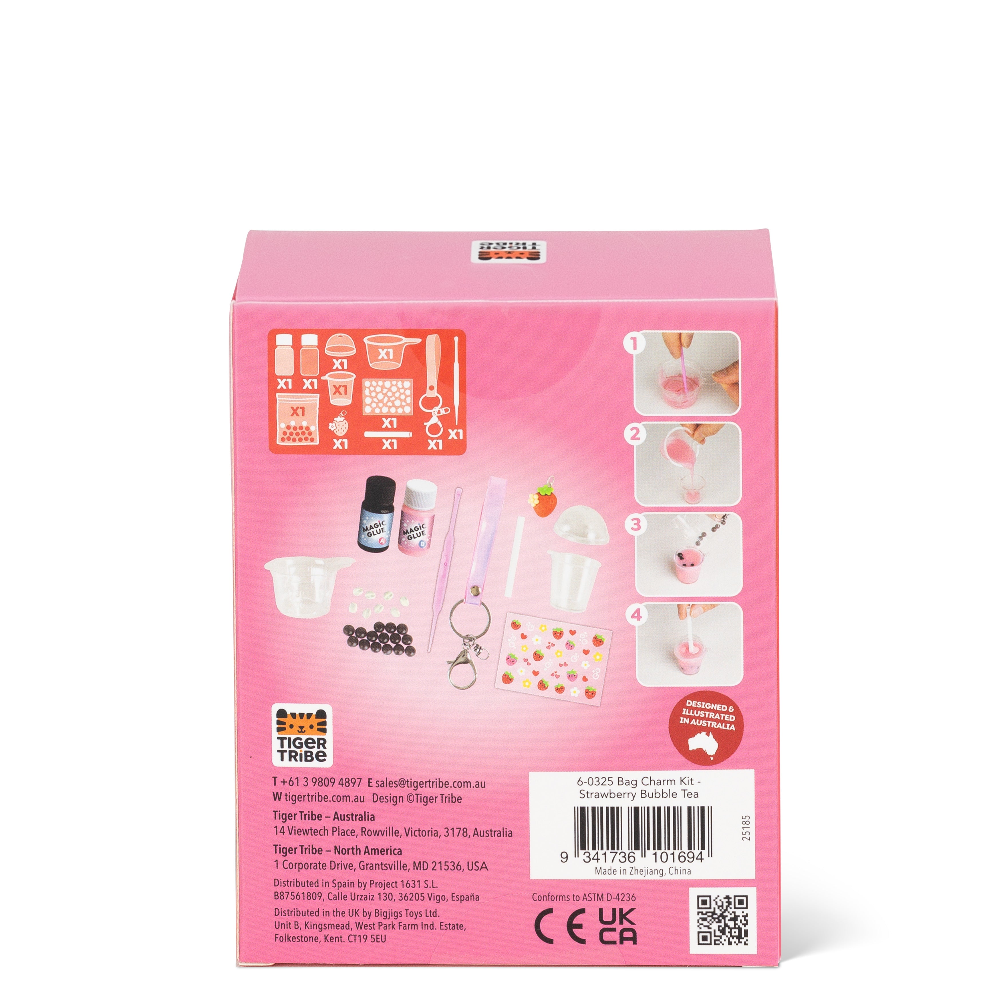 Tiger Tribe Bag Charm Kit Strawberry Bubble Tea