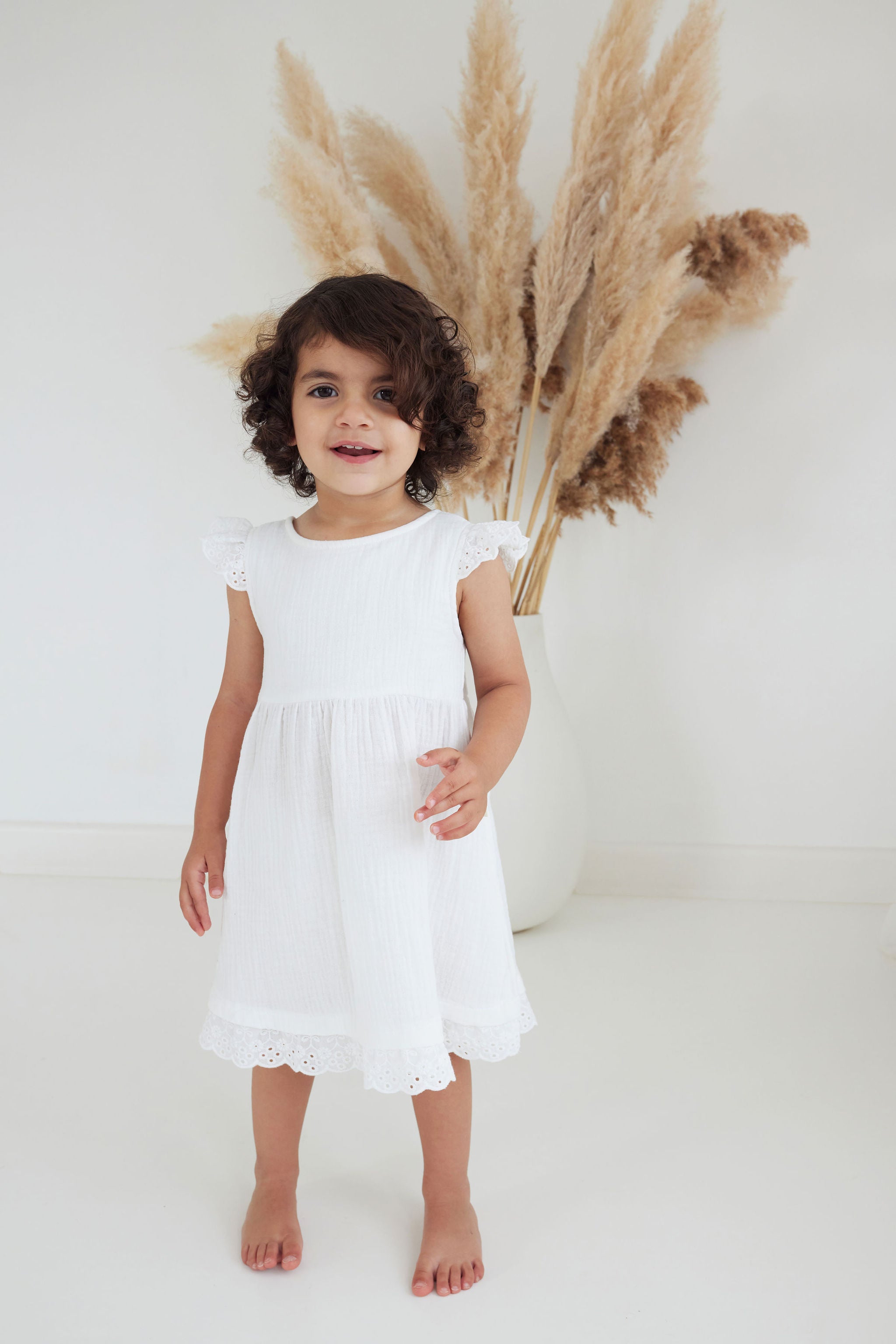 Aster & Oak White Muslin Flutter Dress