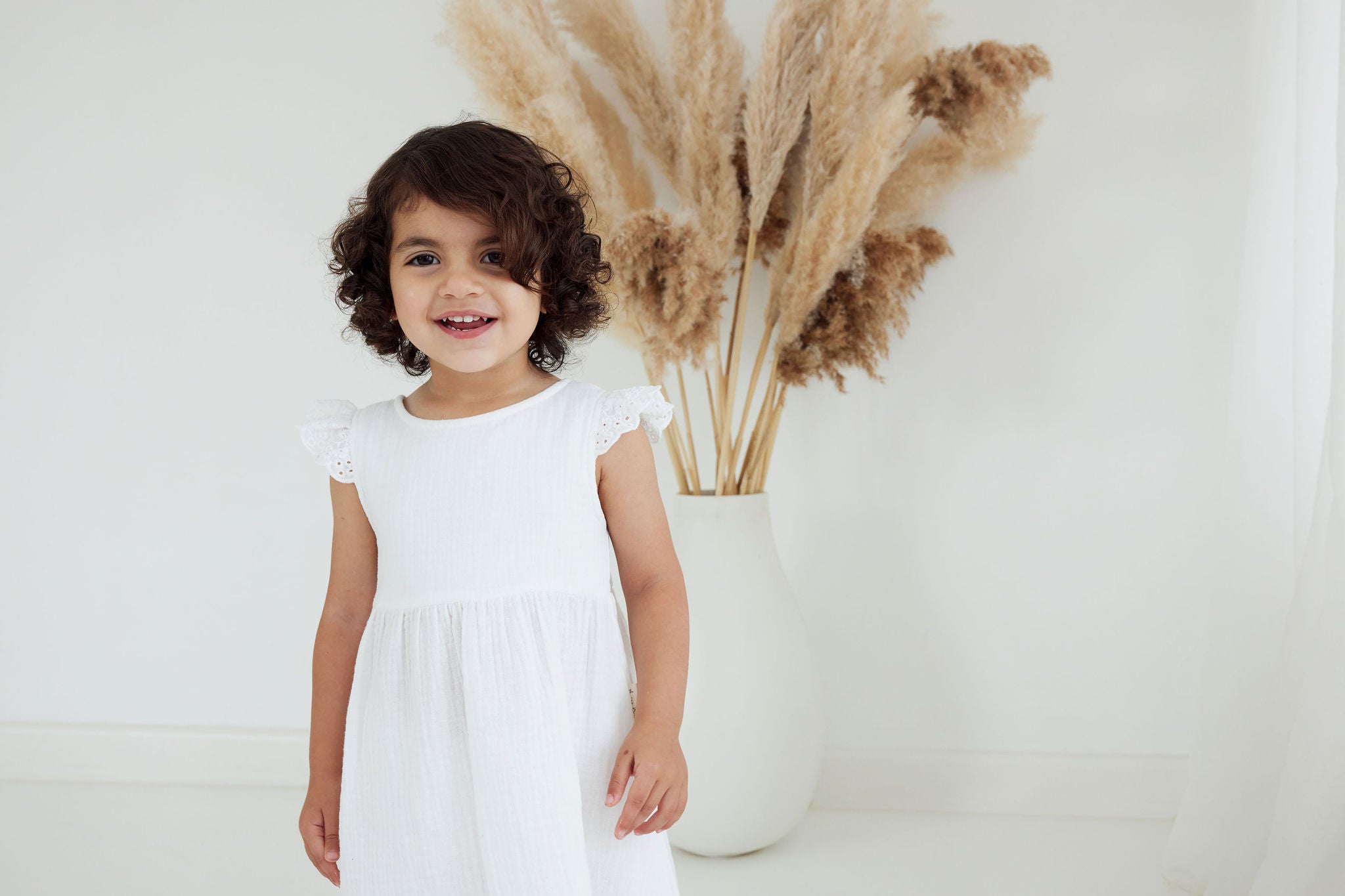 Aster & Oak White Muslin Flutter Dress - Last One