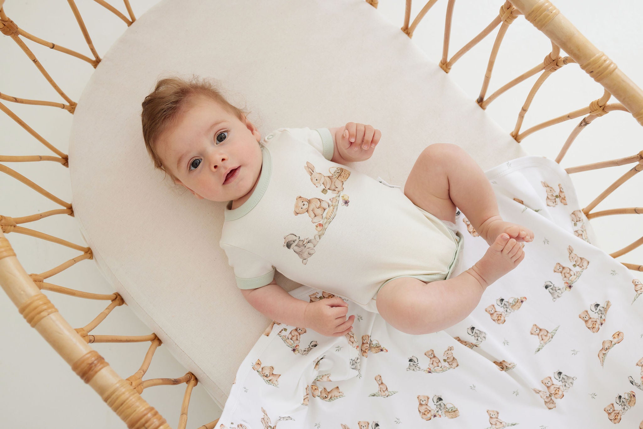 Aster & Oak Teddy Picnic Print Onesie