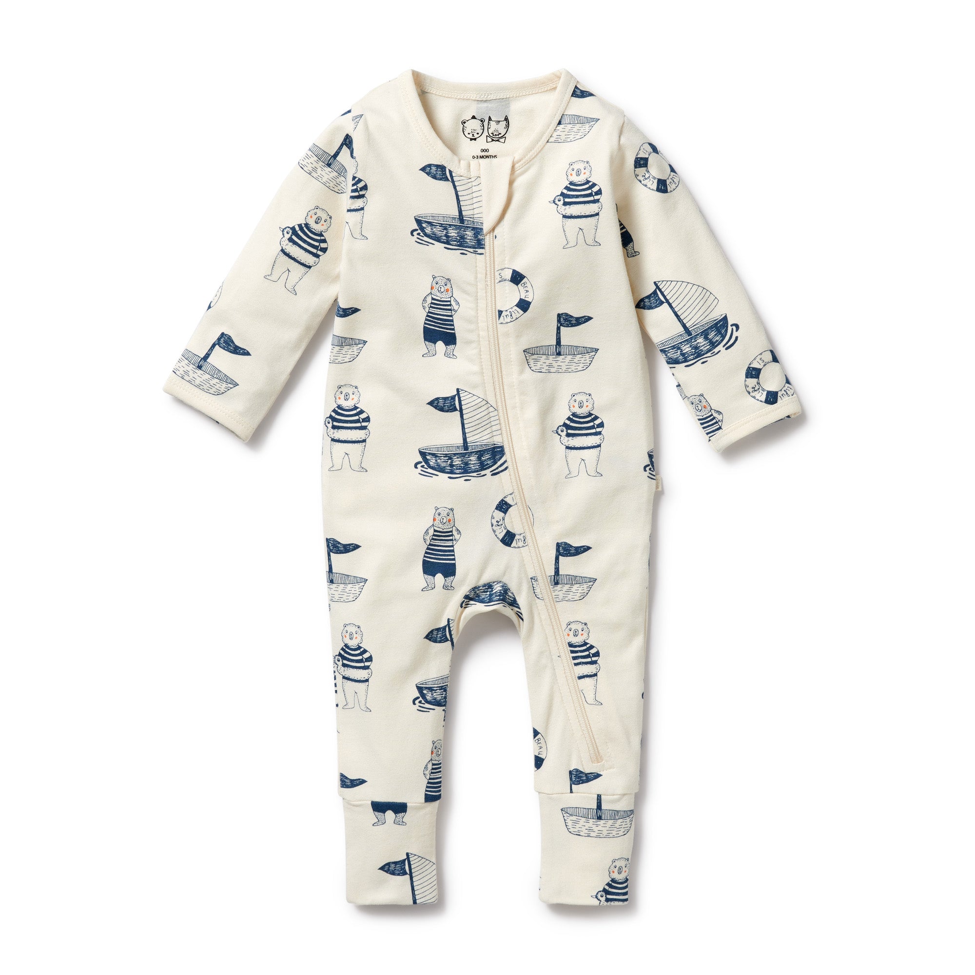 Wilson & Frenchy Nautical Bear Organic Zipsuit with Feet