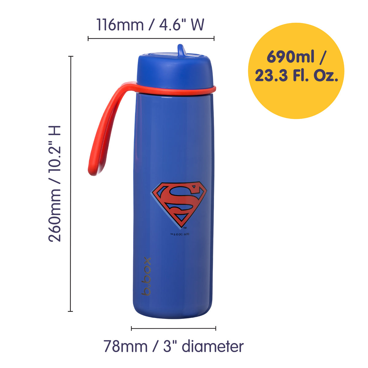 b.box 690ml Insulated Flip Top Bottle Superman