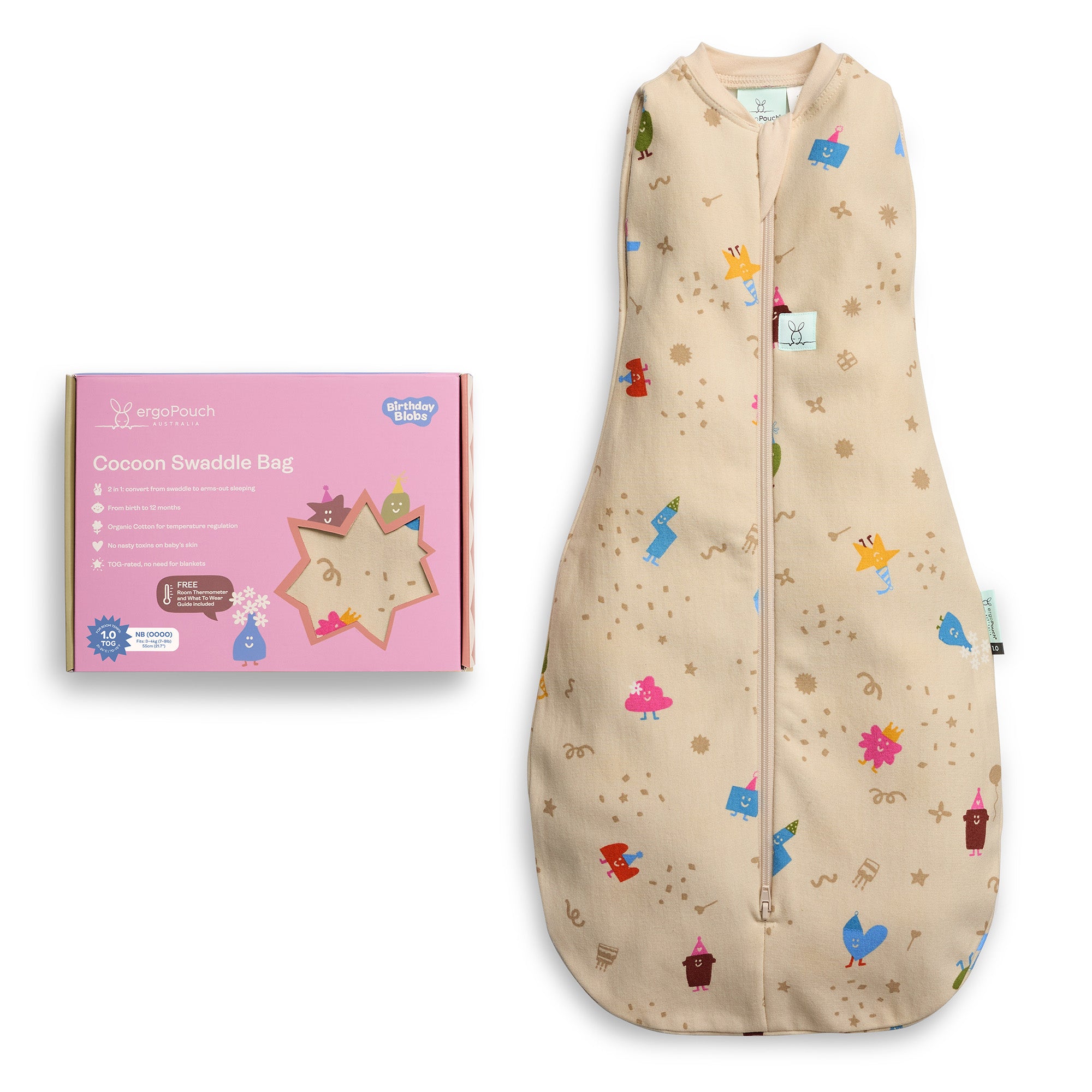 ergoPouch Cocoon Swaddle Birthday Blobs 1.0 tog