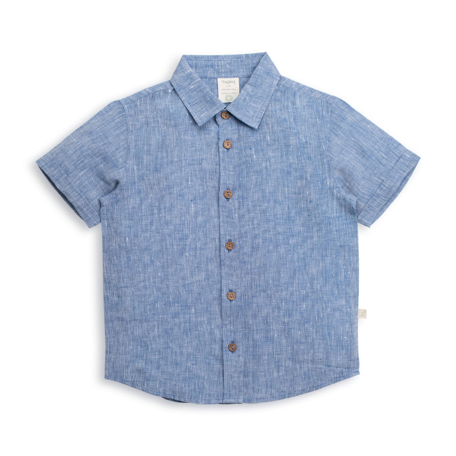 Tiny Twig Cambric Shirt - Blue Melange Linen