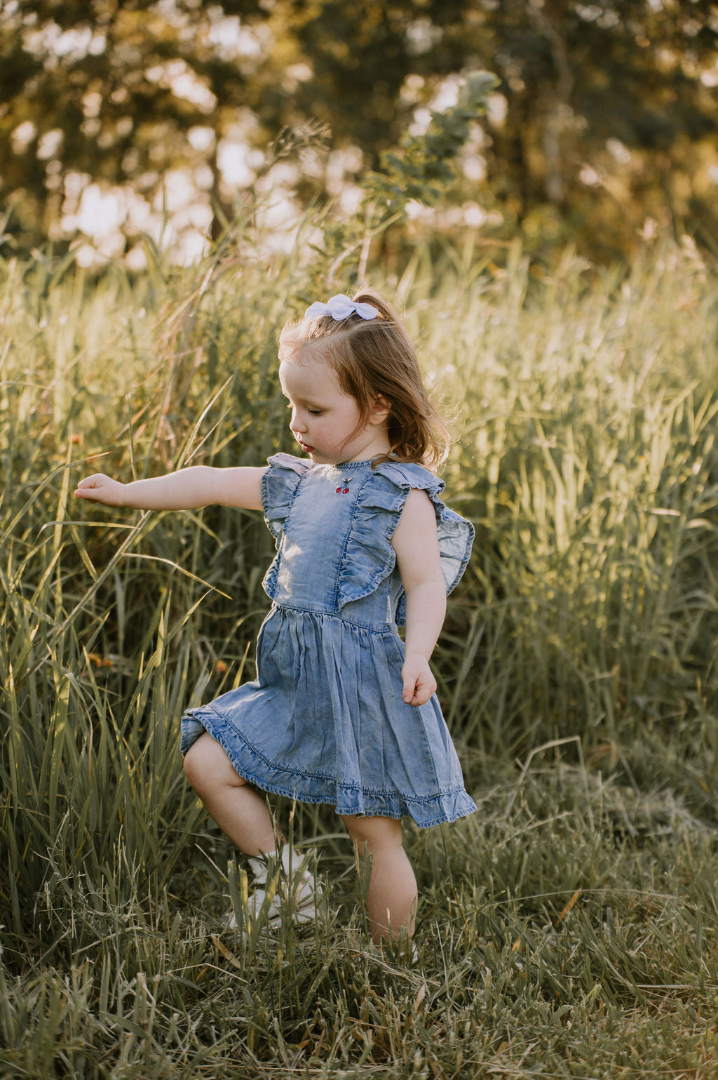 Aster & Oak Tencel Denim Ruffle Dress
