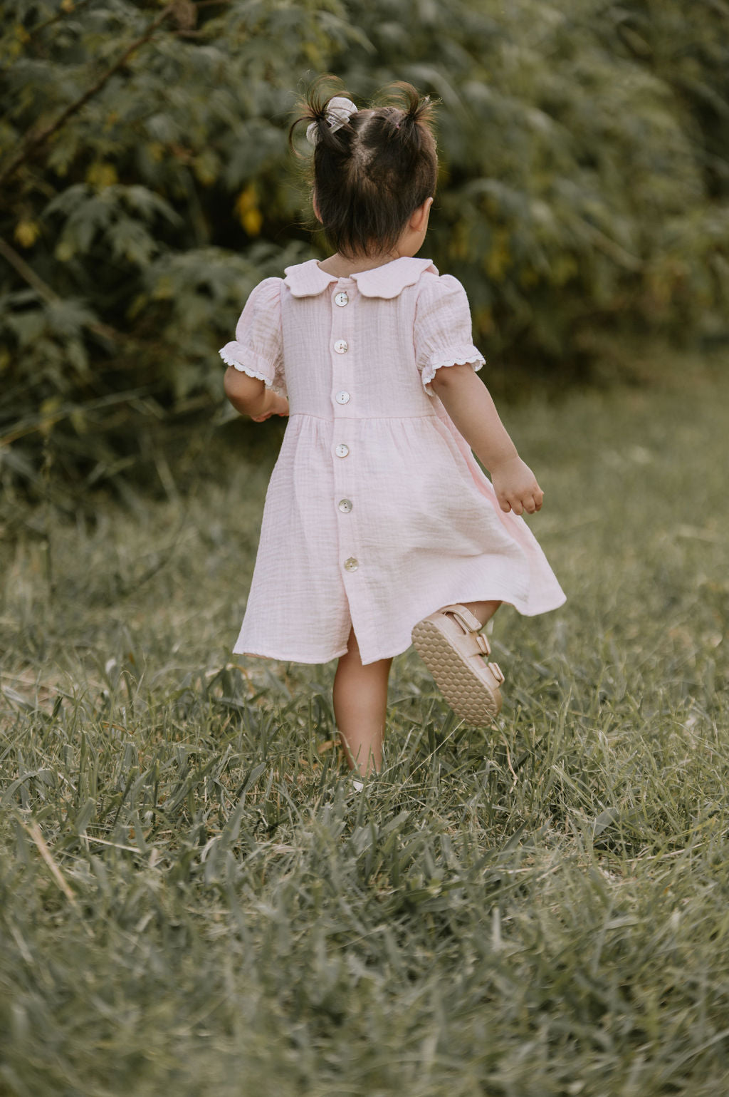 Aster & Oak Pink Muslin Trim Dress