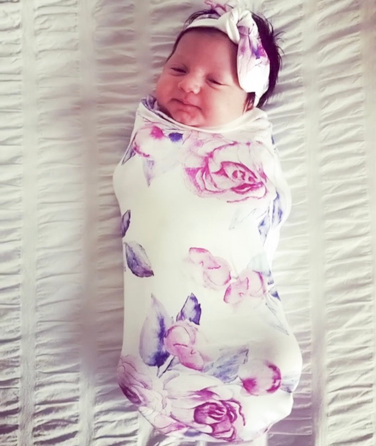 Snuggle Hunny Snuggle Swaddle and Top Knot Set Lilac Skies