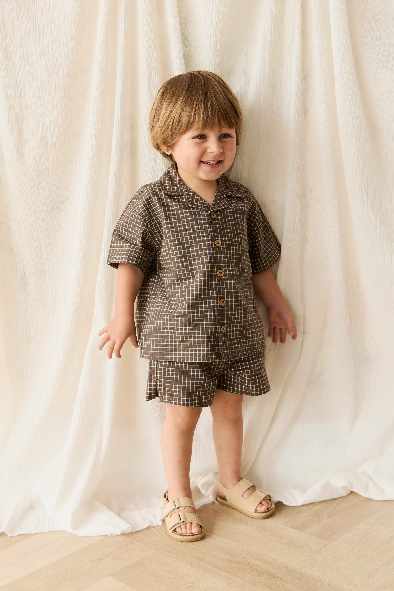 Jamie Kay Organic Cotton Silas Short - Coffee Grid