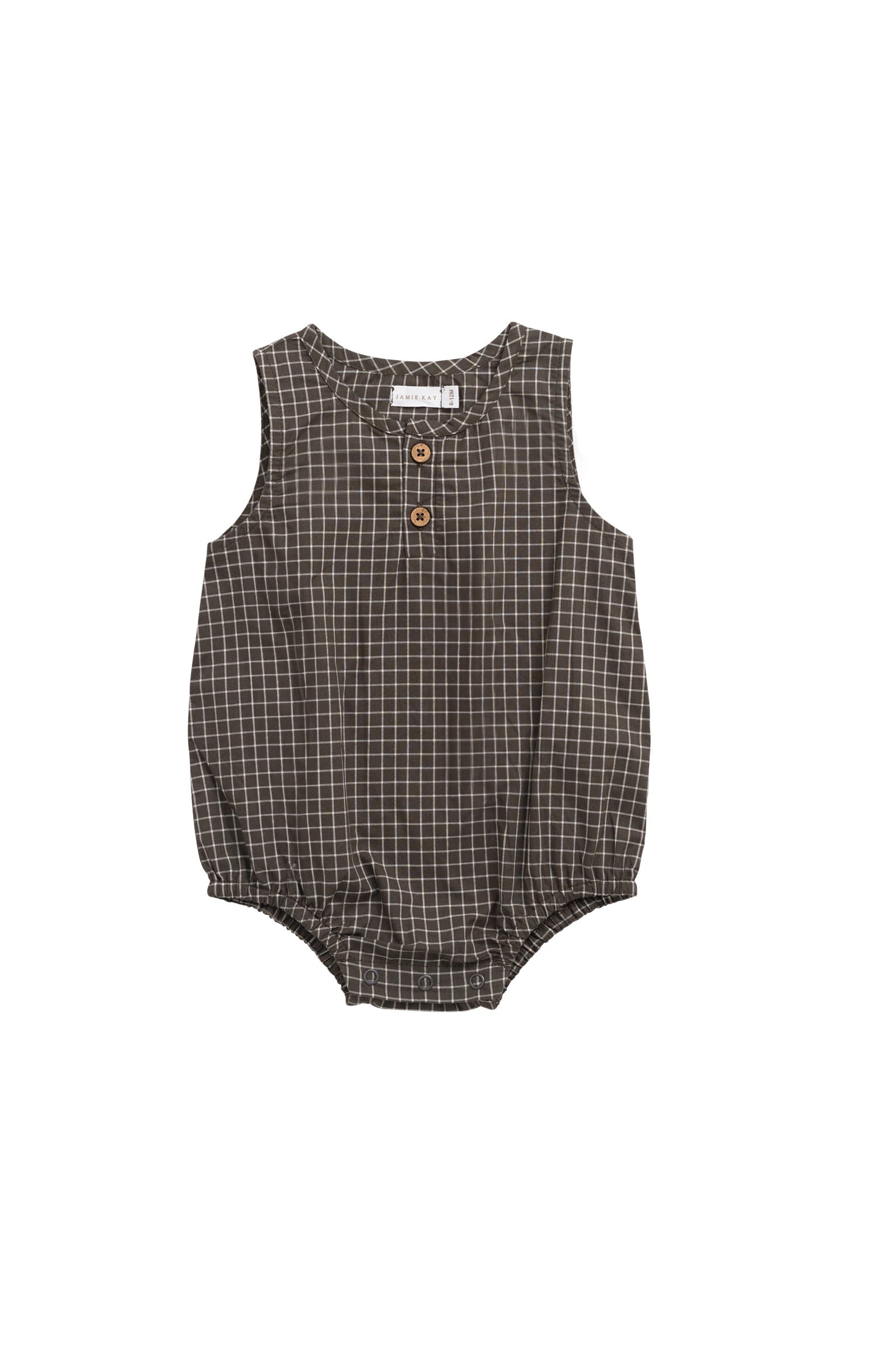 Jamie Kay Organic Cotton Archie Playsuit - Coffee Grid