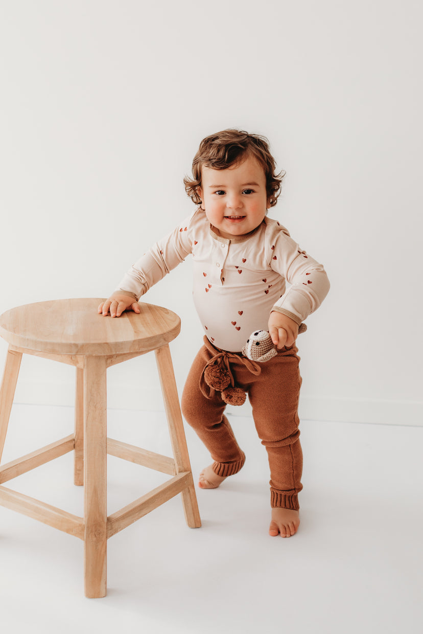 Child of Mine Long Sleeve Bodysuit - Brown Hearts