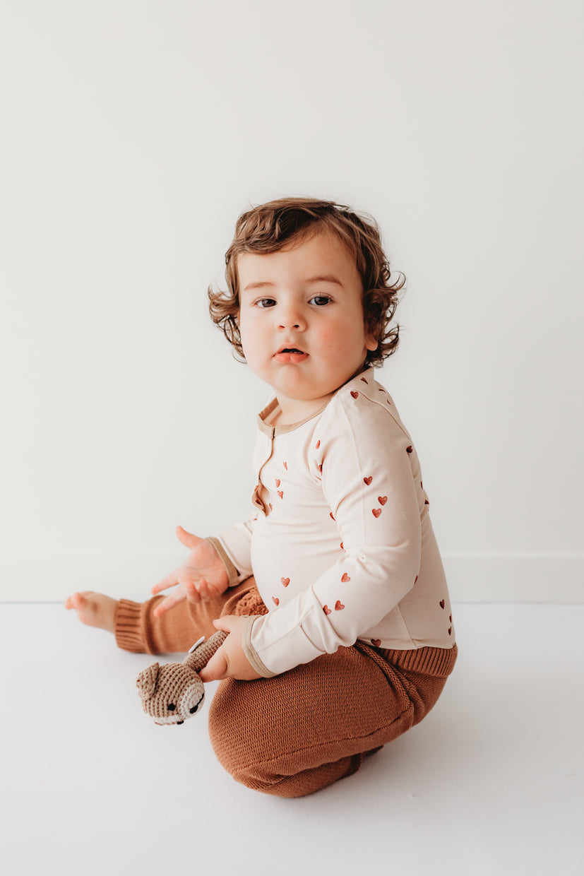 Child of Mine Long Sleeve Bodysuit - Brown Hearts