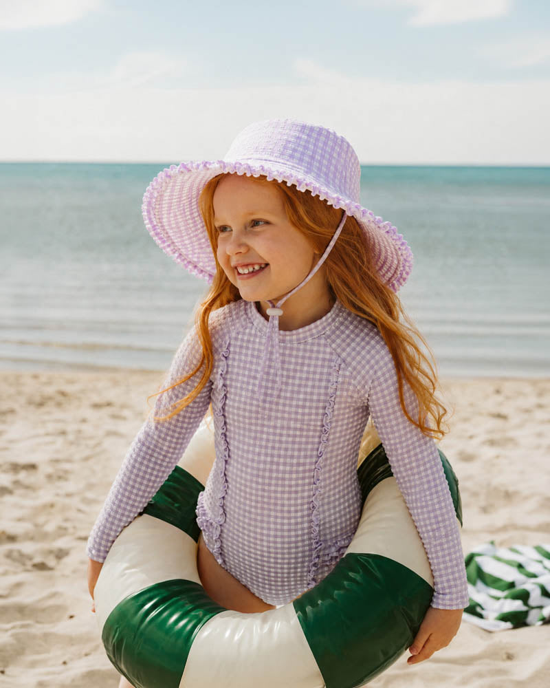 Lilac Gingham Swim Sunhat