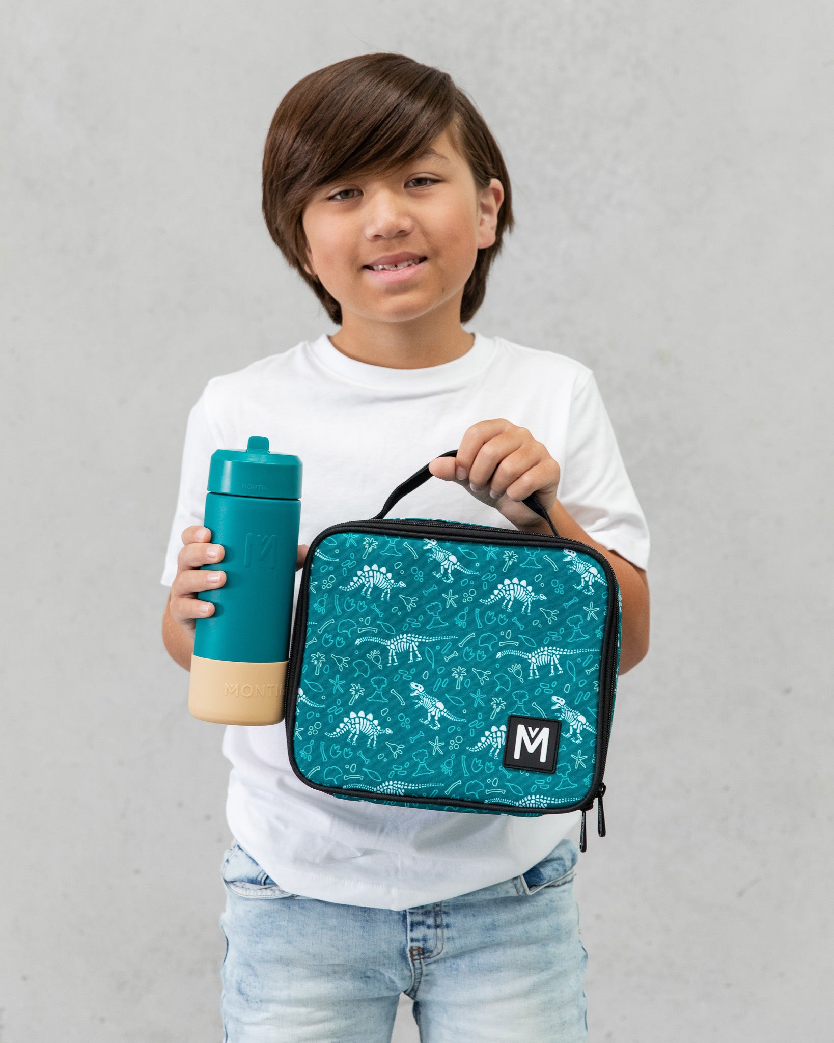 MontiiCo Medium Insulated Bag & Bottle Combo - Dinosaur Land & Pine