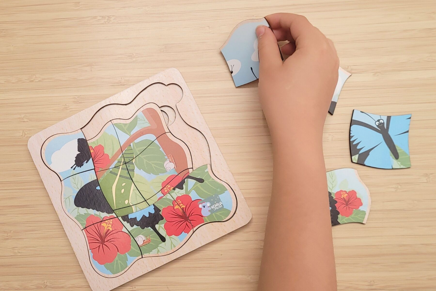 Wooden Bush Buddies Life Cycle Layer Puzzle Ulysses Butterfly