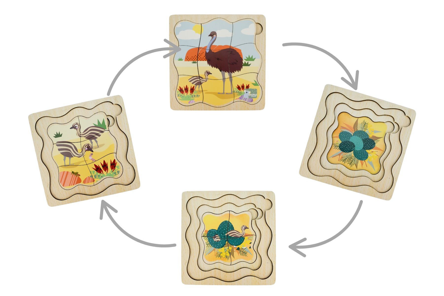 Wooden Bush Buddies Life Cycle Layer Puzzle Emu