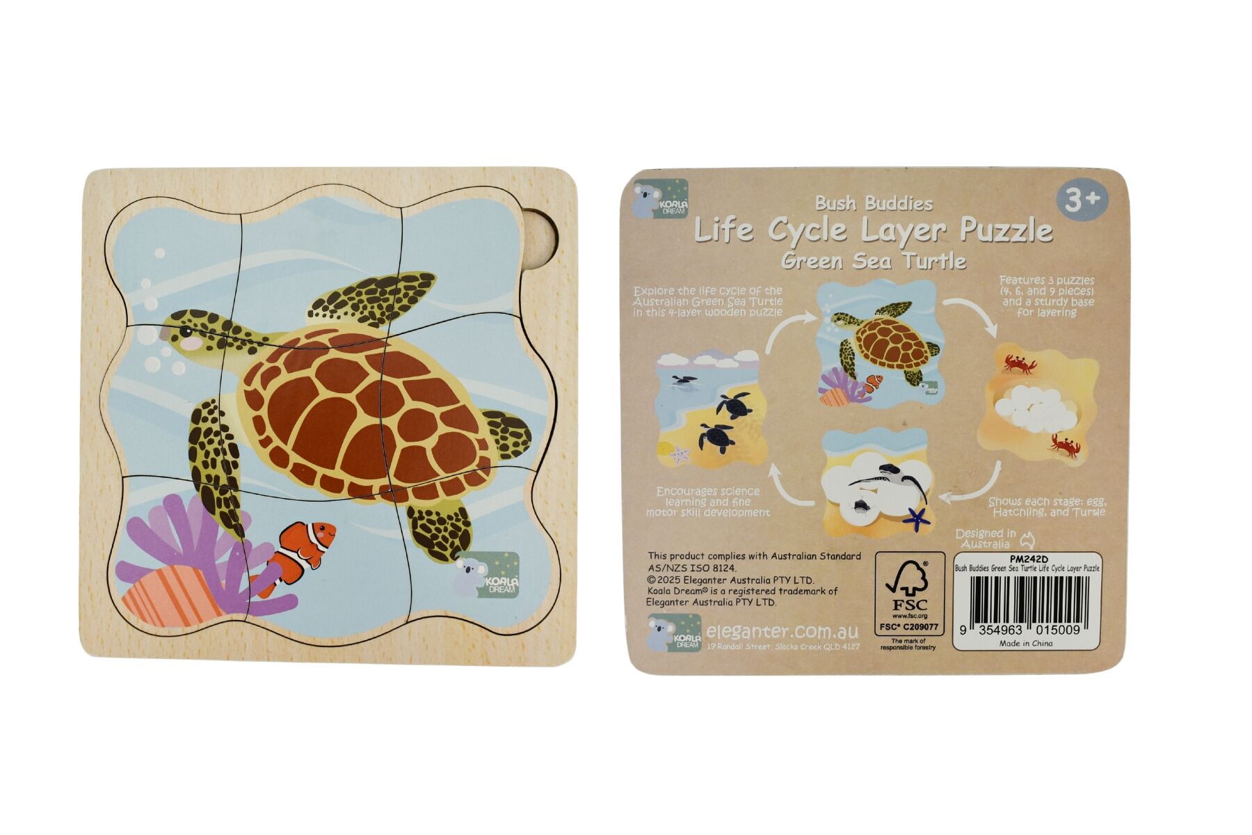 Wooden Bush Buddies Life Cycle Layer Puzzle Green Sea Turtle