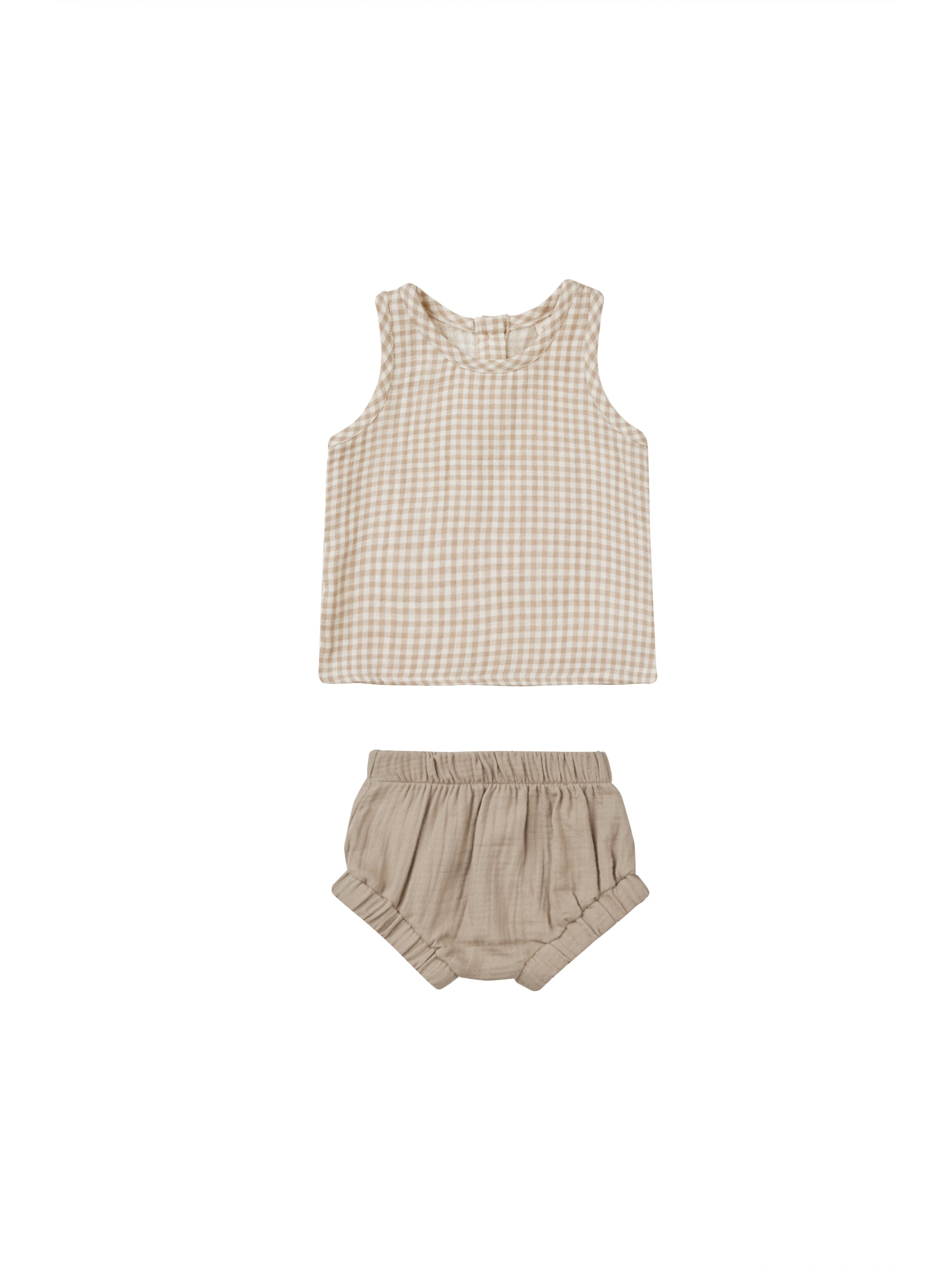 Quincy Mae Woven Tank + Shorts Set - Oat Gingham