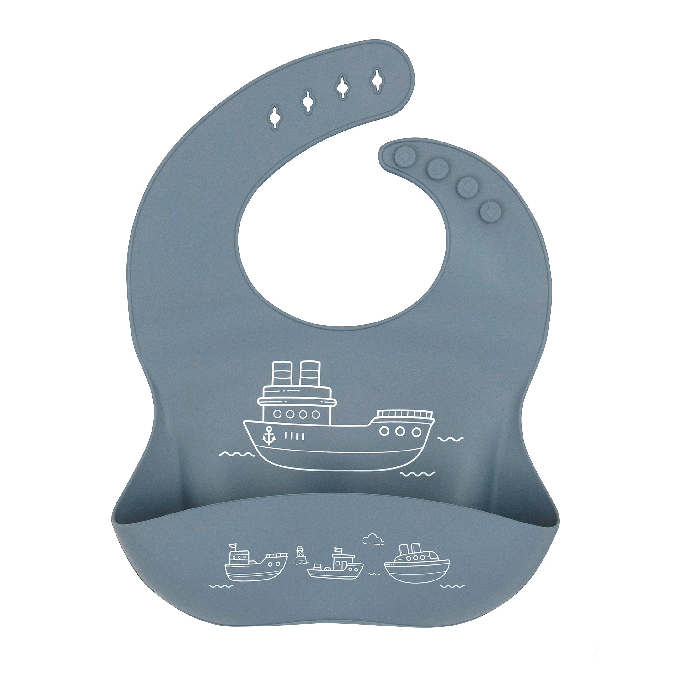 All4Ella Silicone Bib Boats Slate Blue