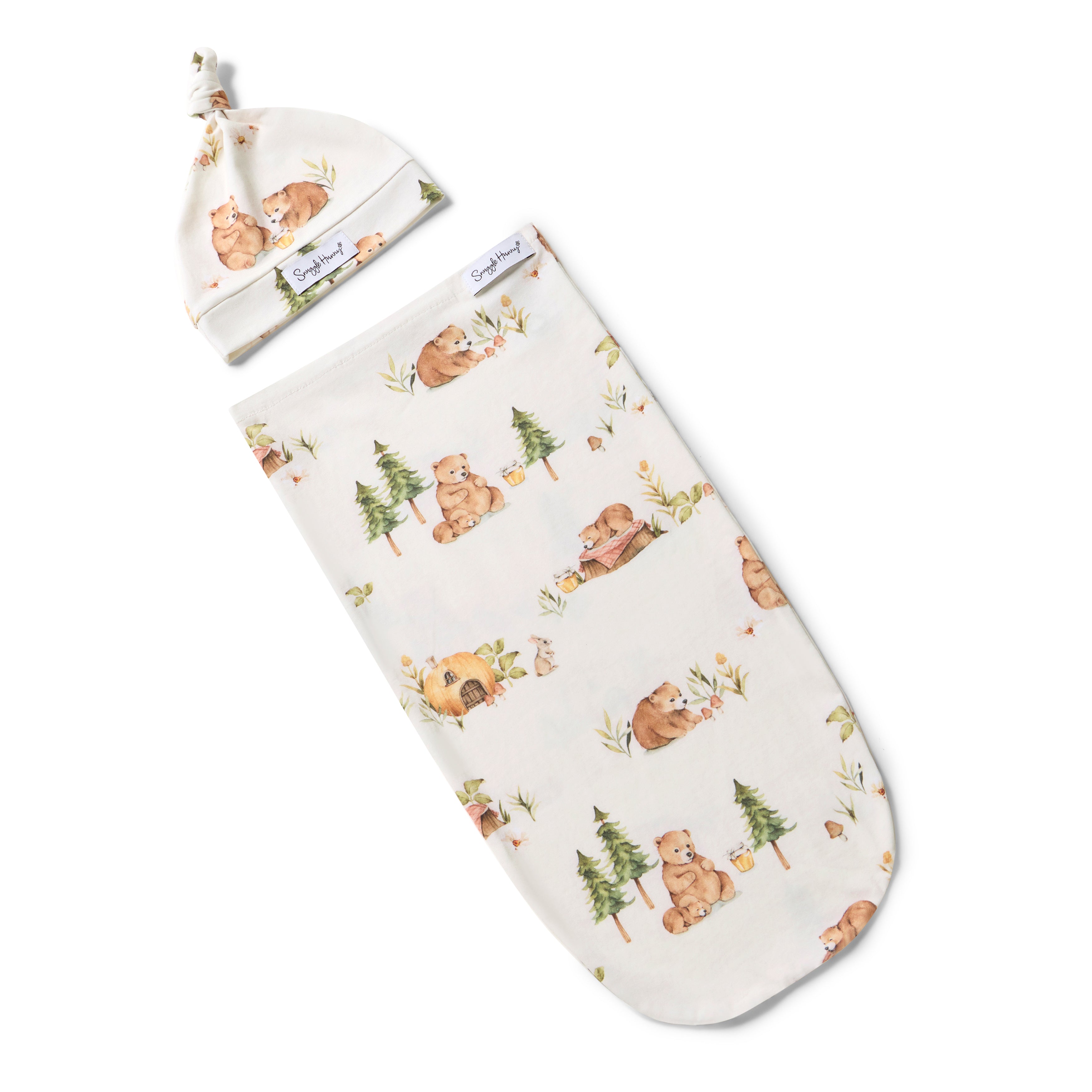 Snuggle Hunny Snuggle Swaddle and Top Knot Set Bear